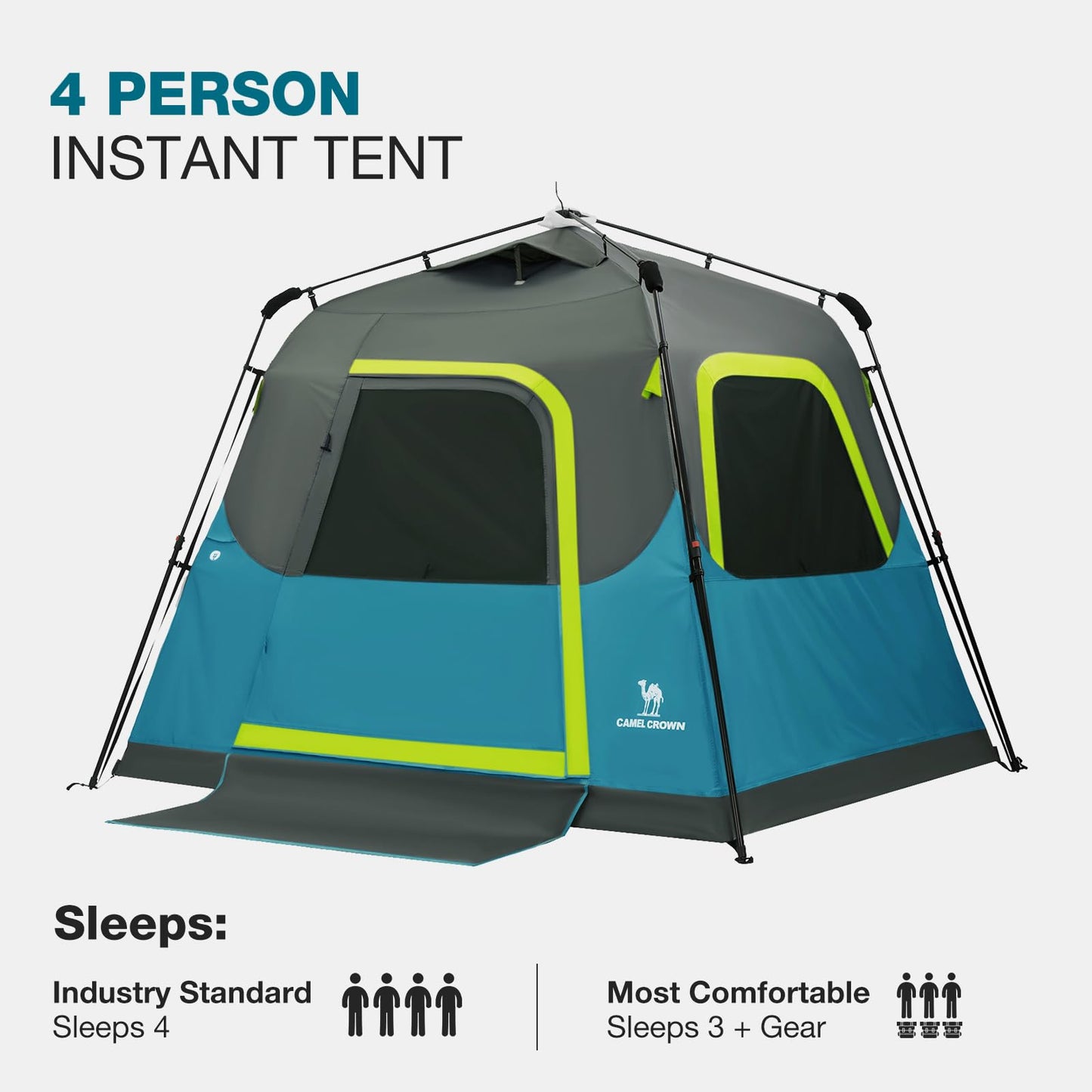 CAMEL CROWN Instant Tents for Camping 2-4 Person Tent Waterproof Easy Setup Sets Up in 60 Seconds Backpacking Tents with Carry Bag for Outdoor Hiking Ink Blue