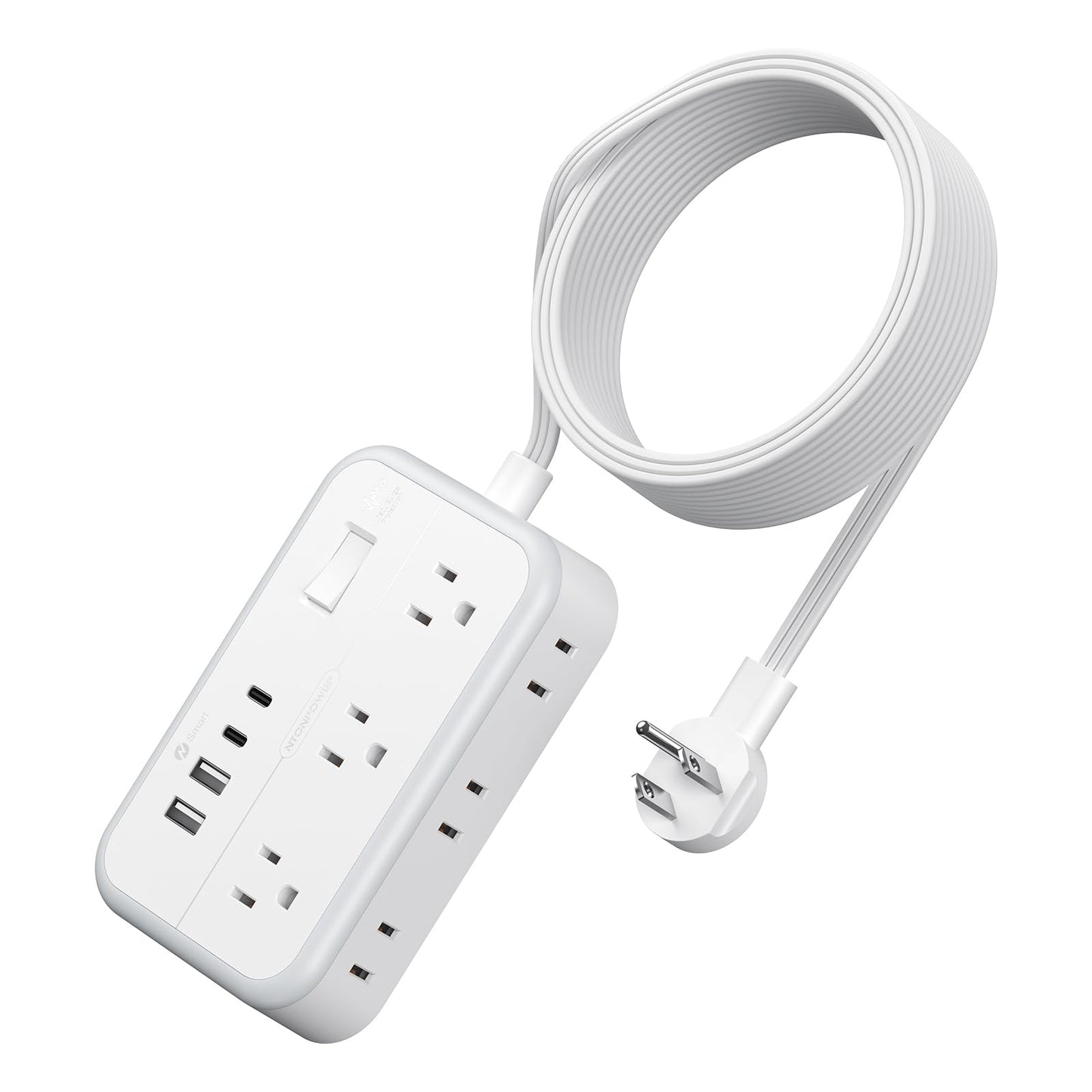 Extension Cord 15 ft, Power Strip with 6 Outlets 4 USB Charger(2 USB C Port), Flat Plug Outlet Extender Long Cord, Protection for Indoor, Home, Office Supplies, Dorm Room Essentials