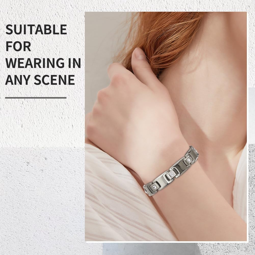 Women's Ultra Strength Magnetic Bracelet, Stainless Steel Magnetic Bracelets for Women, Adjustable Length with Sizing Tool Fashion Accessories, Therapy Jewelry with Gift Box (Silver)