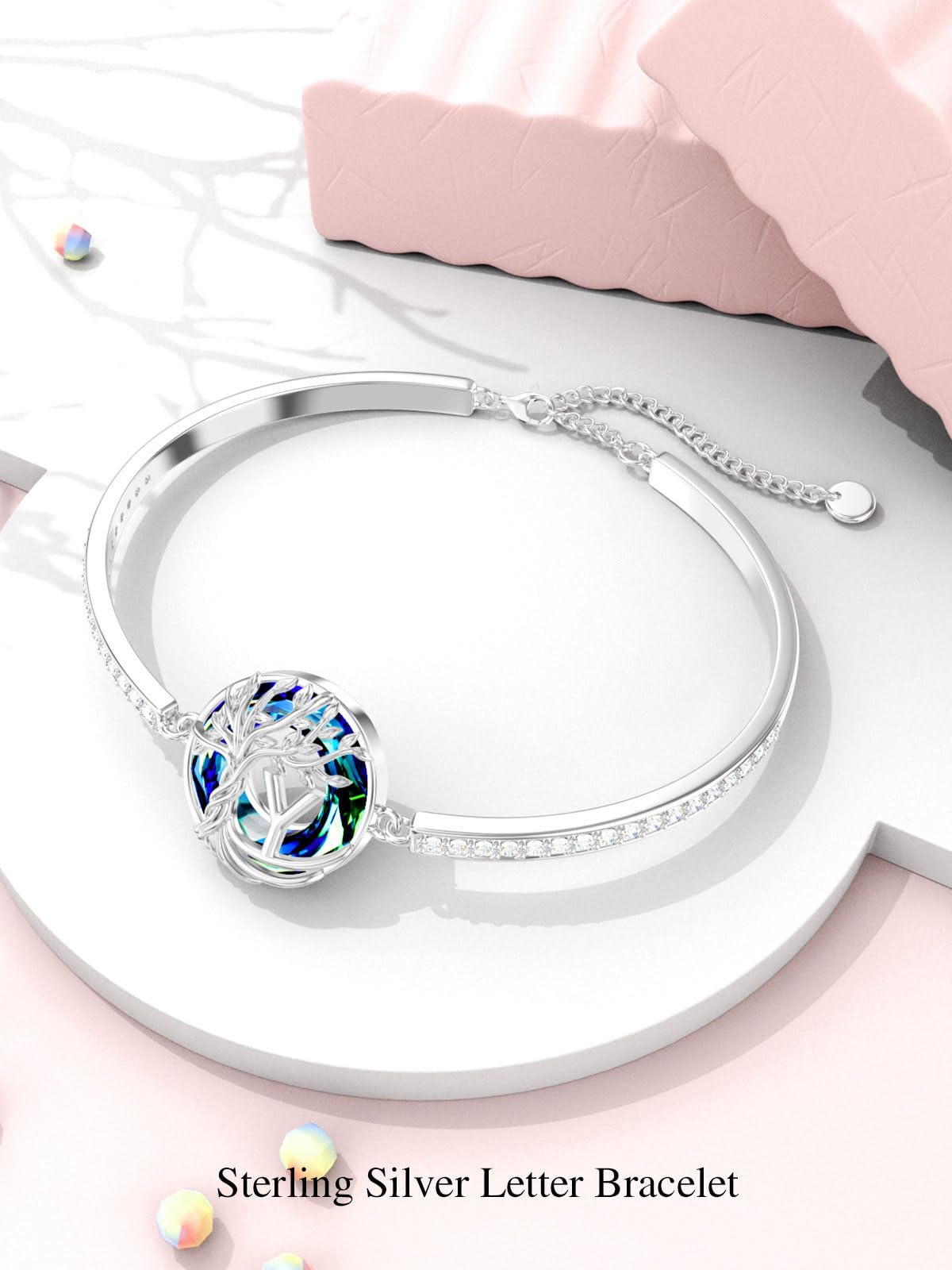 TOUPOP Tree of Life Bracelet Sterling Silver Initial Y Letter Bangle Bracelet Family Tree Blue Crystal Jewelry Mothers Day Birthday Gifts for Women Mom Wife