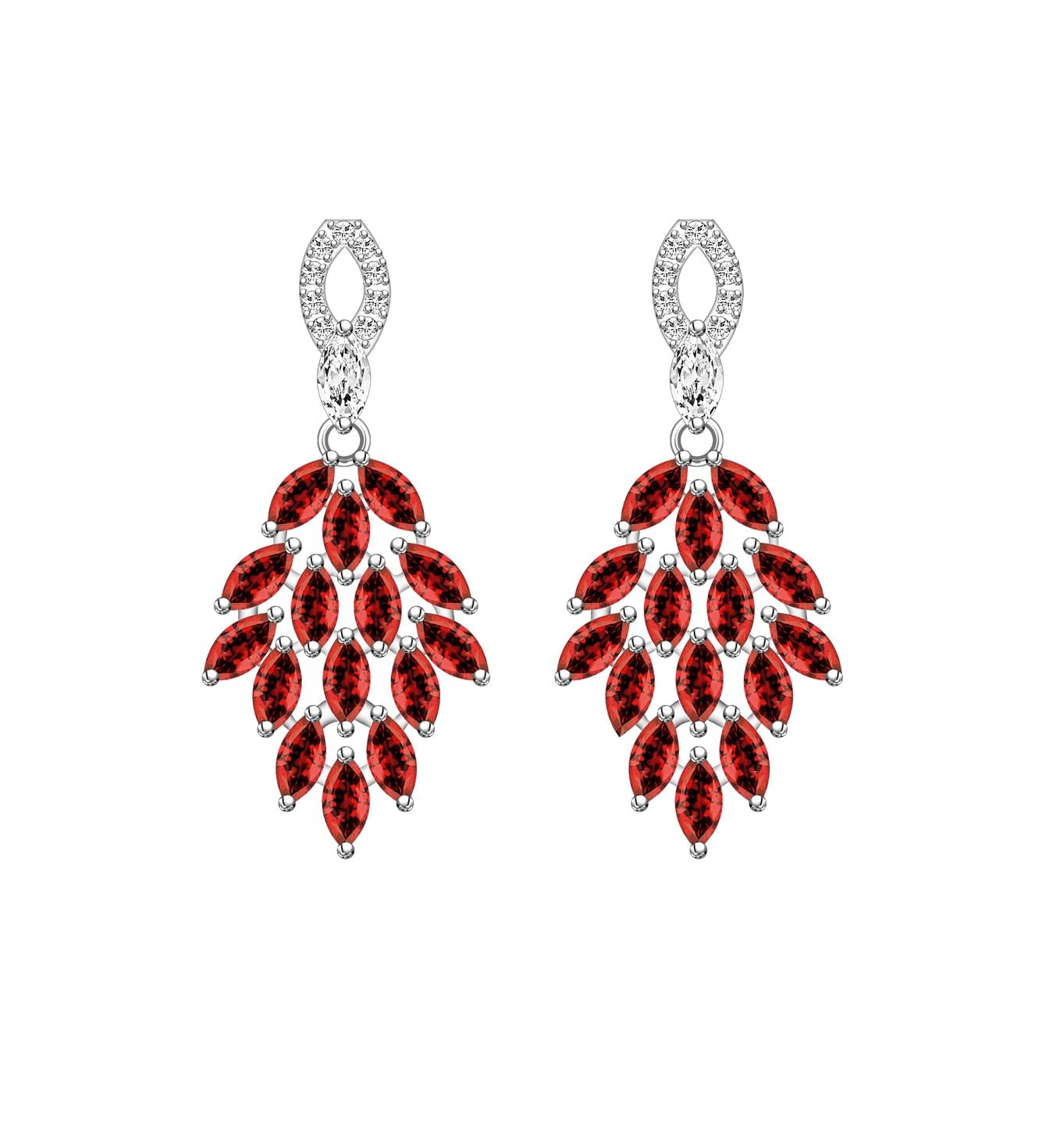 LMXXVJ Red Cubic Zirconia Drop Diamond Earrings for Women,Created Red Garnet Stud Earring Jewelry Wedding Pageant Proms Earring for Mom/Wife/Sister/Best Friend/Bridal/Bridesmaid,Silver-Tone