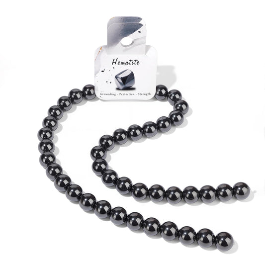 40pcs 10mm Natural Hematite Gemstone Beads Healing Crystal Round Loose Stone Beads for Jewelry Making, Crystal Stone Beads for Bracelets Necklace Earrings Making
