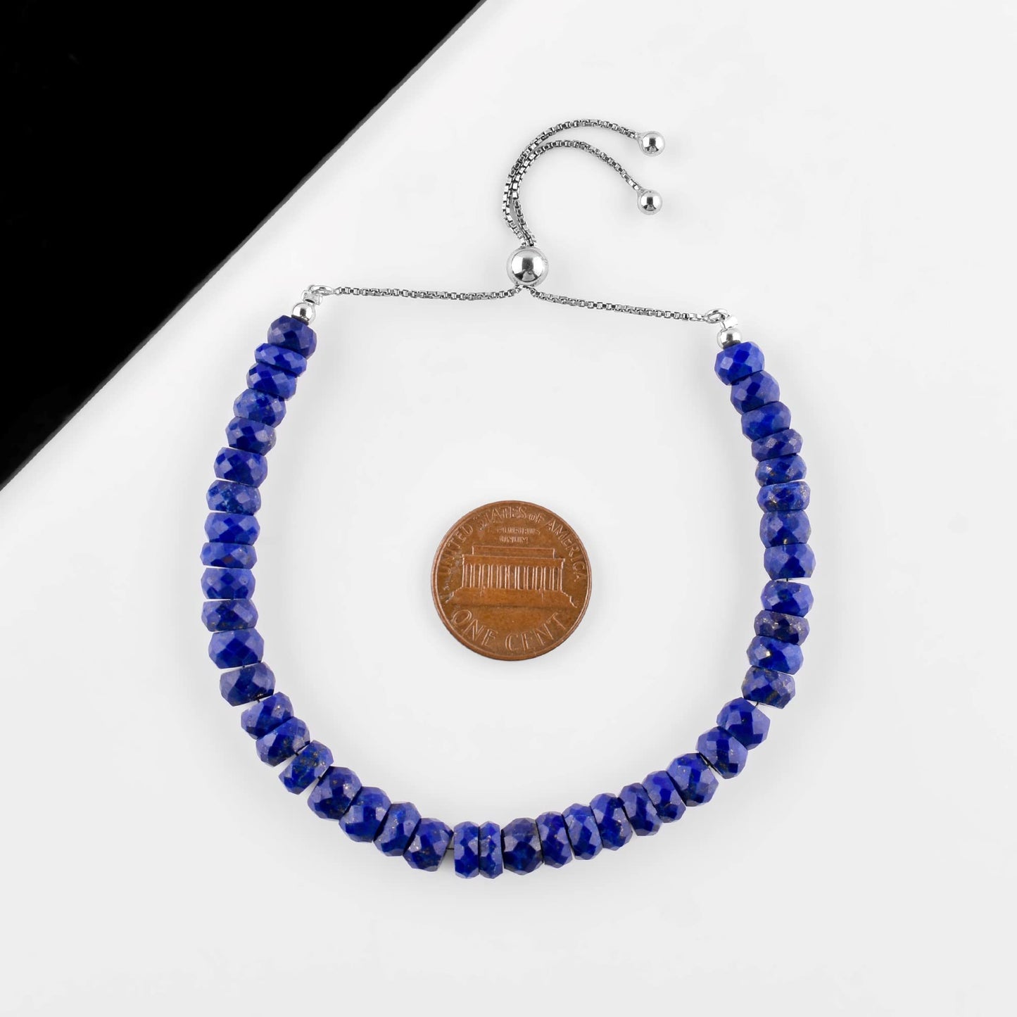 OdrillionGems Natural Lapis Lazuli Gemstones Bolo Bracelet, Faceted Beads, 925 Sterling Silver, Chakra Healing Crystals, Adjustable Slider, Handmade, Women Jewelry, Valentine Gift, 10"