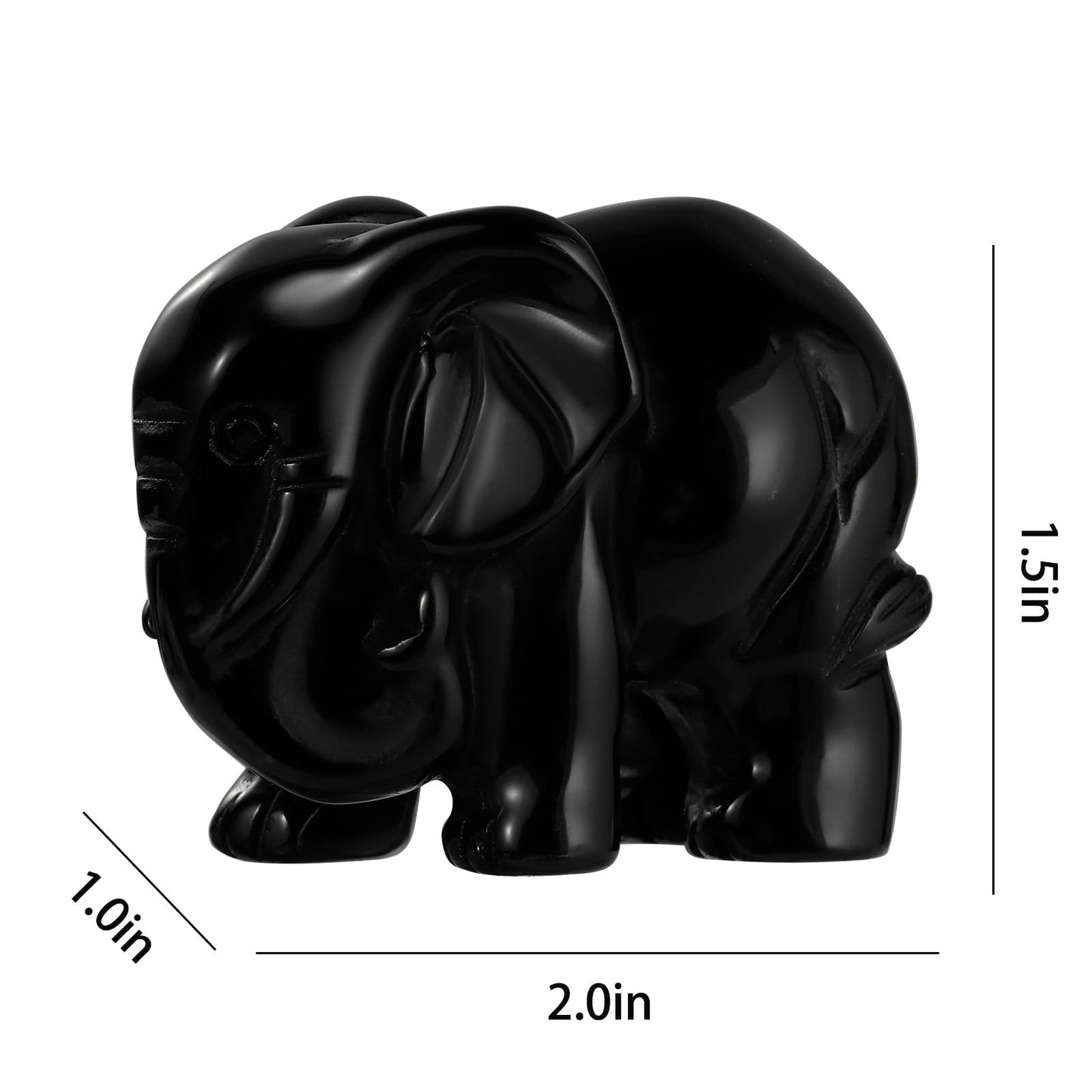 SMQ Black Obsidian Elephant Statue Gifts for Women 2''Crystal Elephant with Trunk Down Carved Lucky Pocket Spiritual Animal Carvings Home Office Desk Ornament