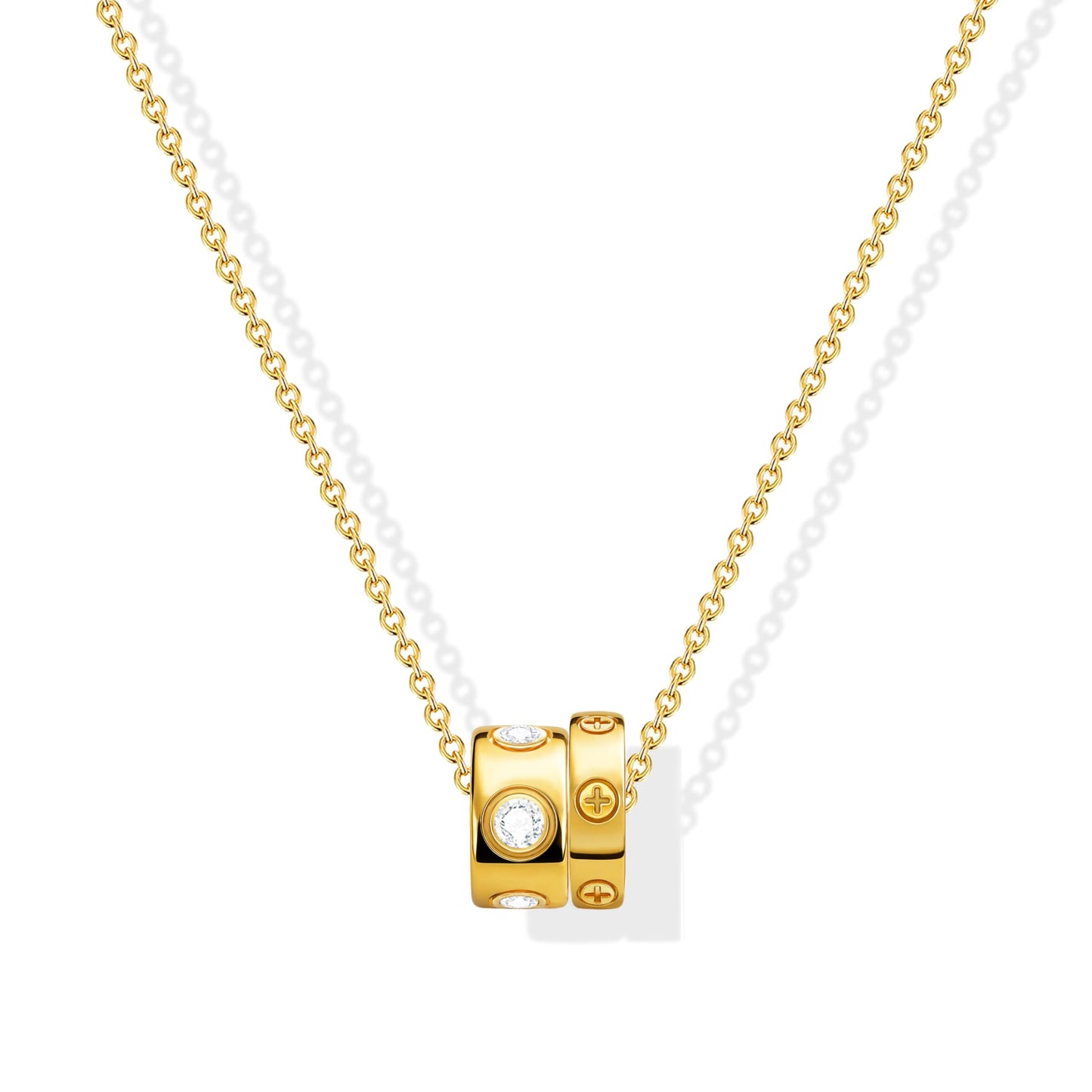 OGD Gold Necklace for Women 14K Gold Plated Trendy CZ Charms Dainty Circle Rondelle Pendant Choker Necklace for Women Two-Toned Cubic Zirconia collar Necklace Hypoallergenic Delicate Jewelry