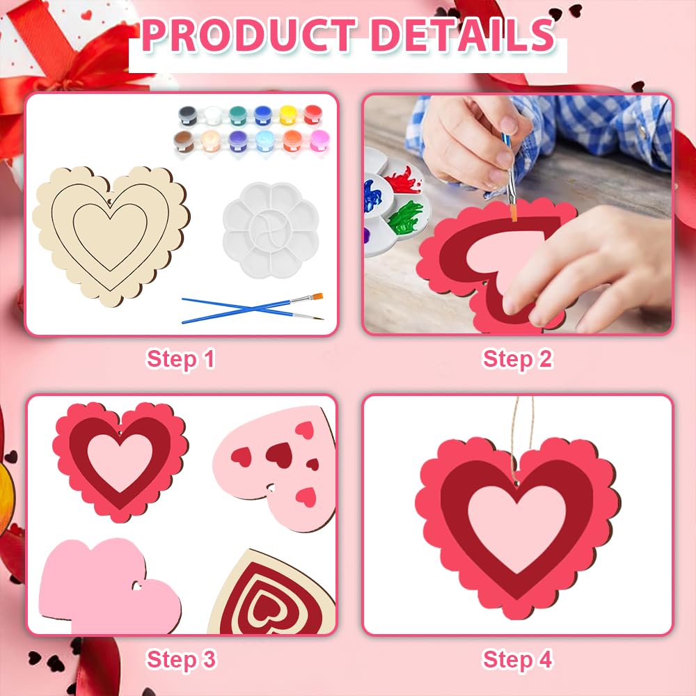 SDTHNT 60 PCS Unfinished Wooden Hearts for Crafts,Valentine's Day Ornaments Hanging Decorations, Unfinished Wood Heart Painting Craft Kit, DIY Valentines Crafts for Classroom Party Activities