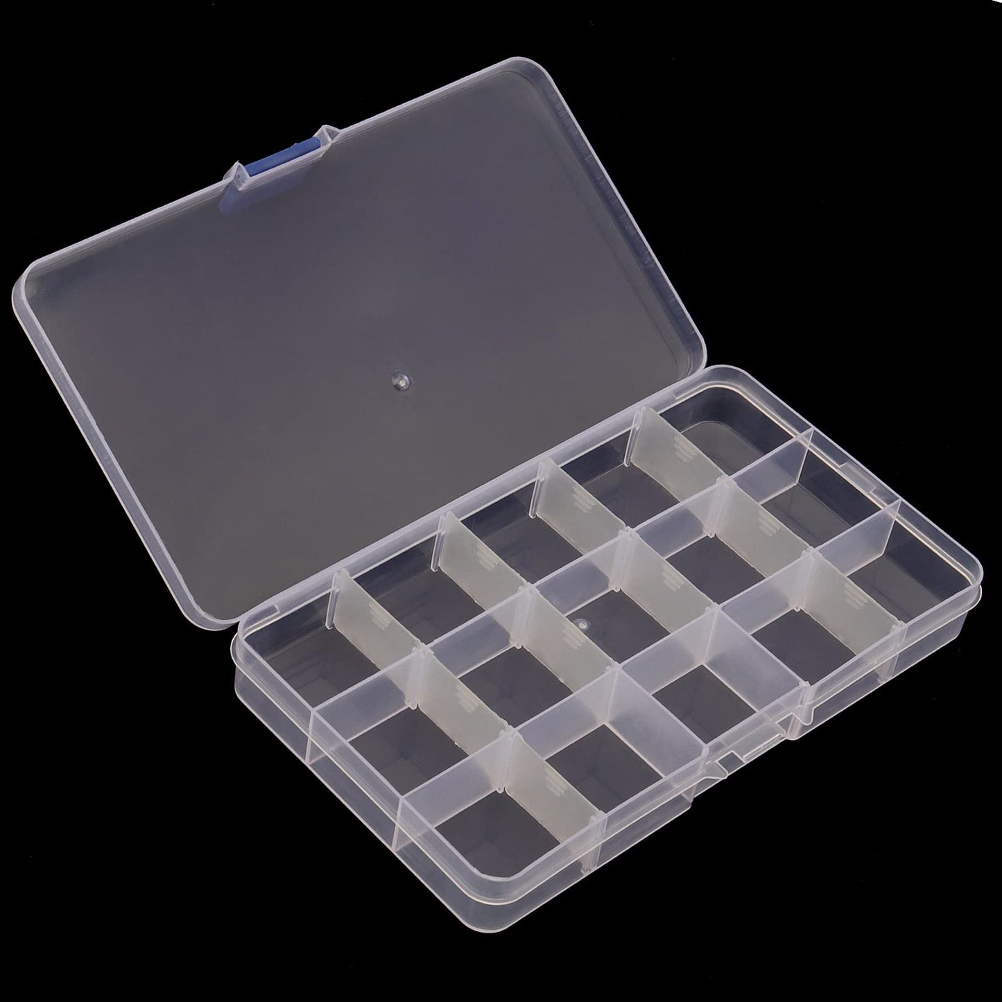 SINJEUN 32 Pack 15 Grids Plastic Jewelry Organizer Box, Clear Jewelry Storage Boxes with Removable Dividers, Small Beads Storage Container for Art and Crafts, Fishing Tackles