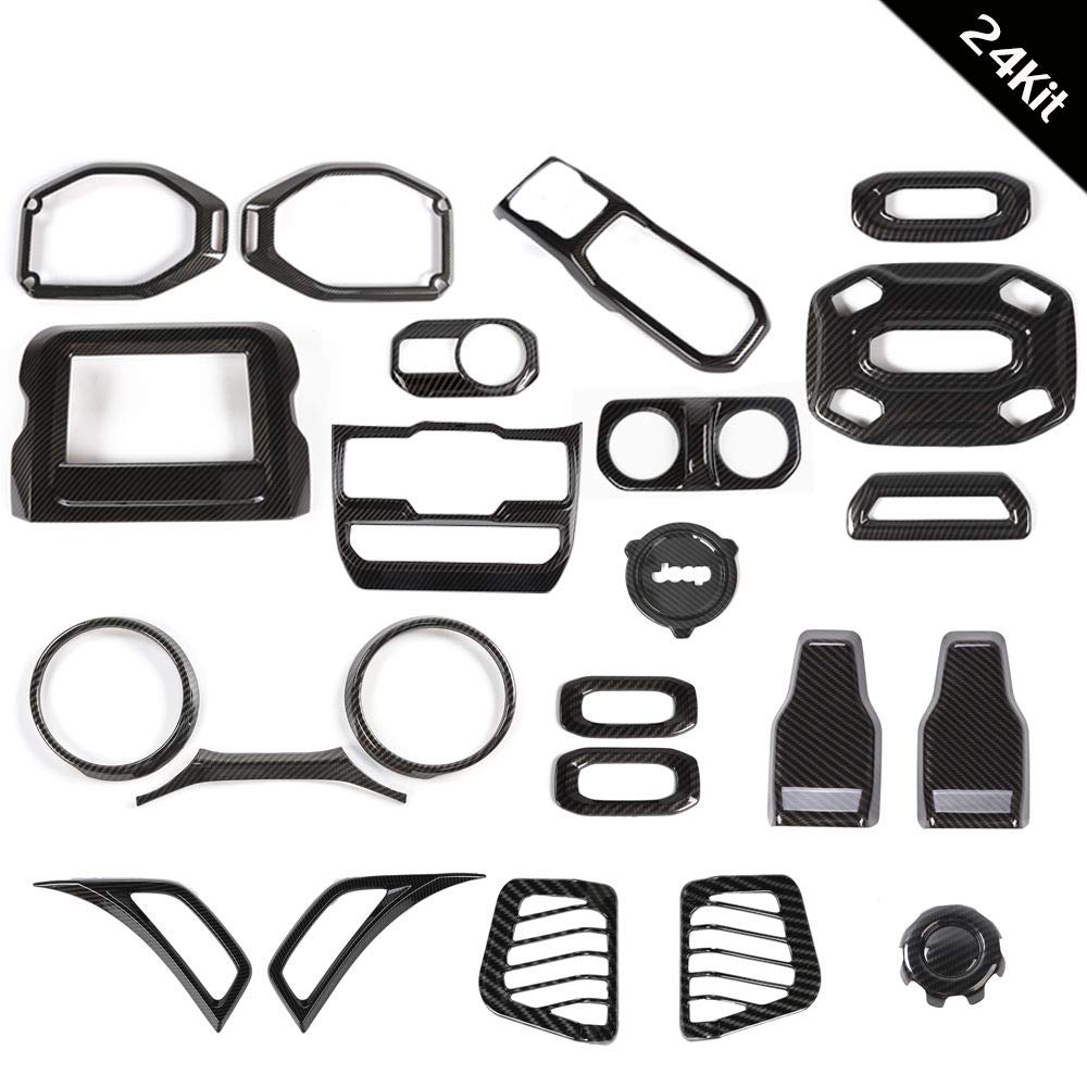 RT-TCZ for Jeep JL Carbon Fiber Interior Trim Cover for Jeep Wrangler JL JLU 2018-2023 Carbon Fiber Interior Exterior Accessories 24pcs(for 7 in Display)