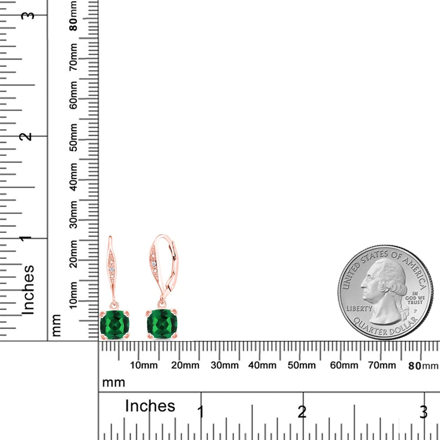 Gem Stone King Drop Dangle Earrings For Women | 7MM Cushion Cut Gemstone Birthstone and Diamond | 925 Sterling Silver | Jewelry Gift for Mom Wife Her | Nano Emerald-May | Rose Gold