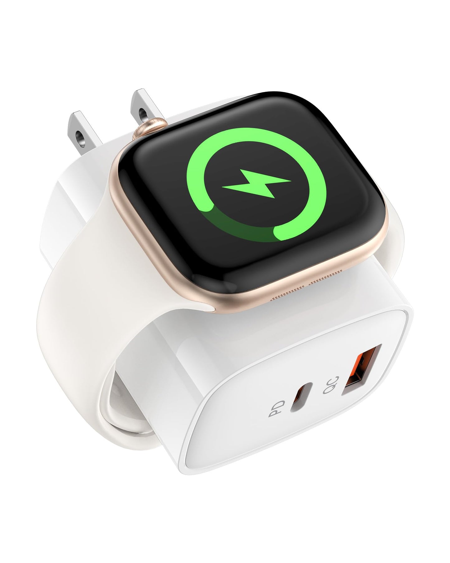 Portable Charger for Apple Watch, Dual Port Wall Charger Power Block, 3 in 1 iWatch Wireless Charge Cube, PD20W + QC18W Fast Charging Wall Plug for iPhone 17e 17 Pro Max 16e 16 15 14 13 12, iPad-White