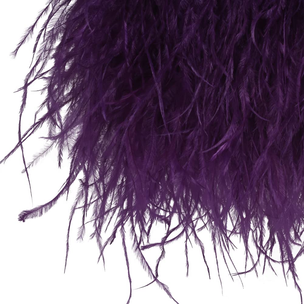 Ostrich Feathers Sewing Fringe Trim Ribbon for Crafts Clothes Accessories Latin Wedding Dress DIY 2-5 Yards 3-4inch Width (5 Yards, Purple)
