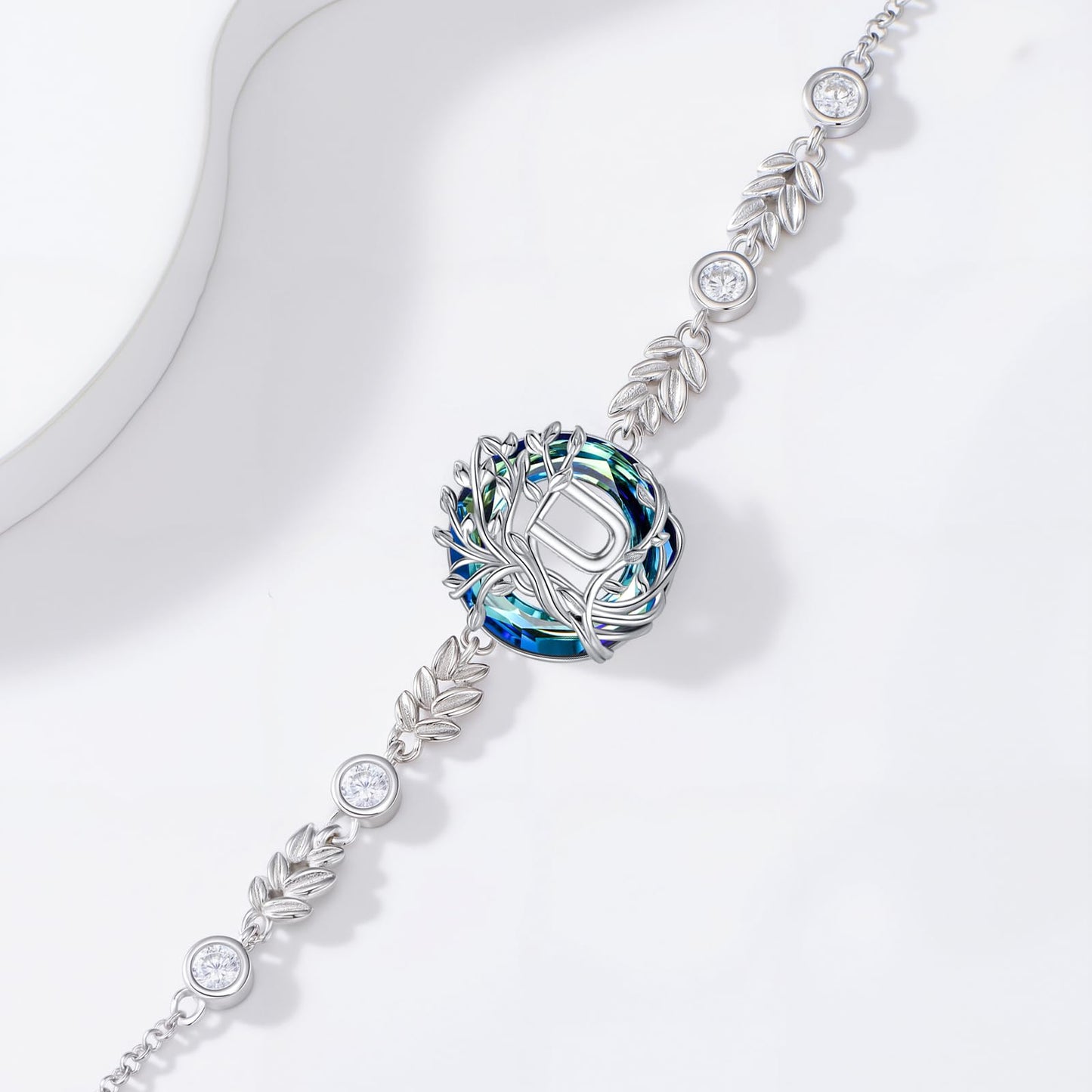 TOUPOP Tree of Life Initial Bracelet Sterling Silver Initials U Letter Link Bracelets Blue Circle Crystal Family Tree Birthday Mothers Day Jewelry Gifts for Women Mom Wife