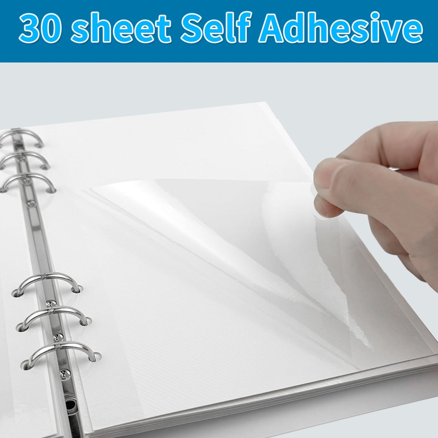 7x9 Inch 6-Ring Self Adhesive Photo Album with 30 Sheets/60 Pages, DIY Scrapbook Album with Decorative Stickers & Scraper Tool for Photos, Posters, Stamps