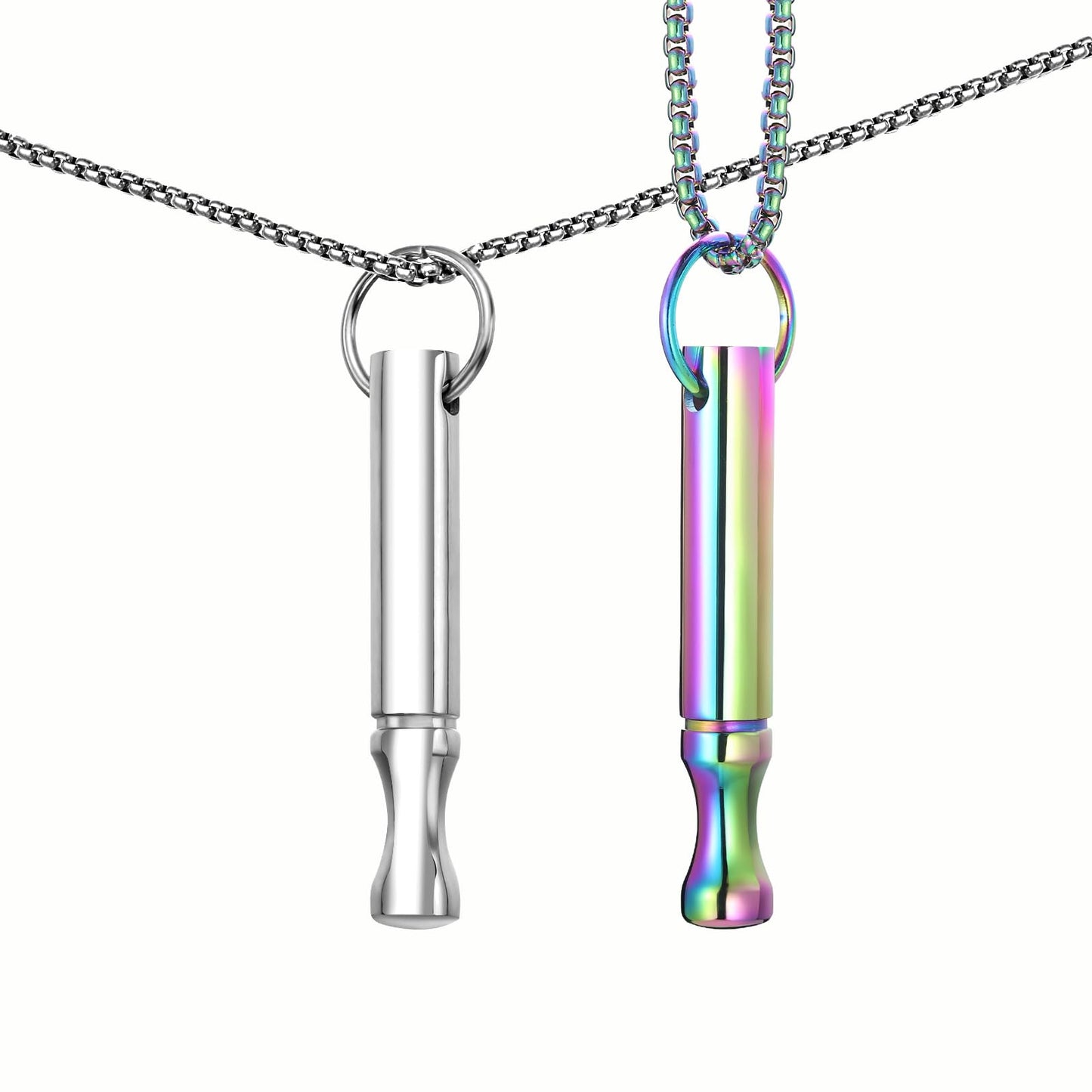 Mindfulness Breathing Necklace Stress Relief Pendant Stainless Steel Anxiety Breathe Necklace for Women Men (Rotundity, Steel+Rainbow)