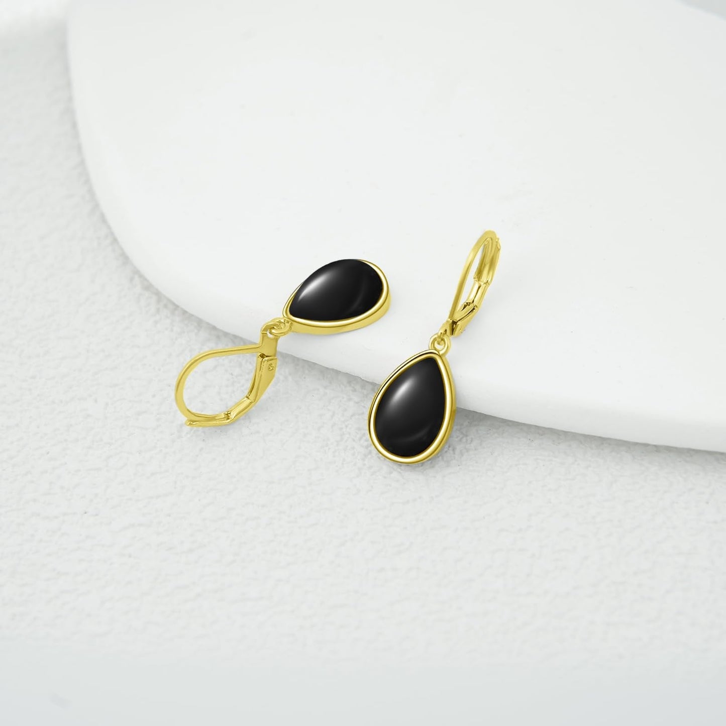 TALYKONG Black Onyx Earrings for Women Gold Plated Leverback Dangle Drop Earrings for Women (gold black onyx earrings)