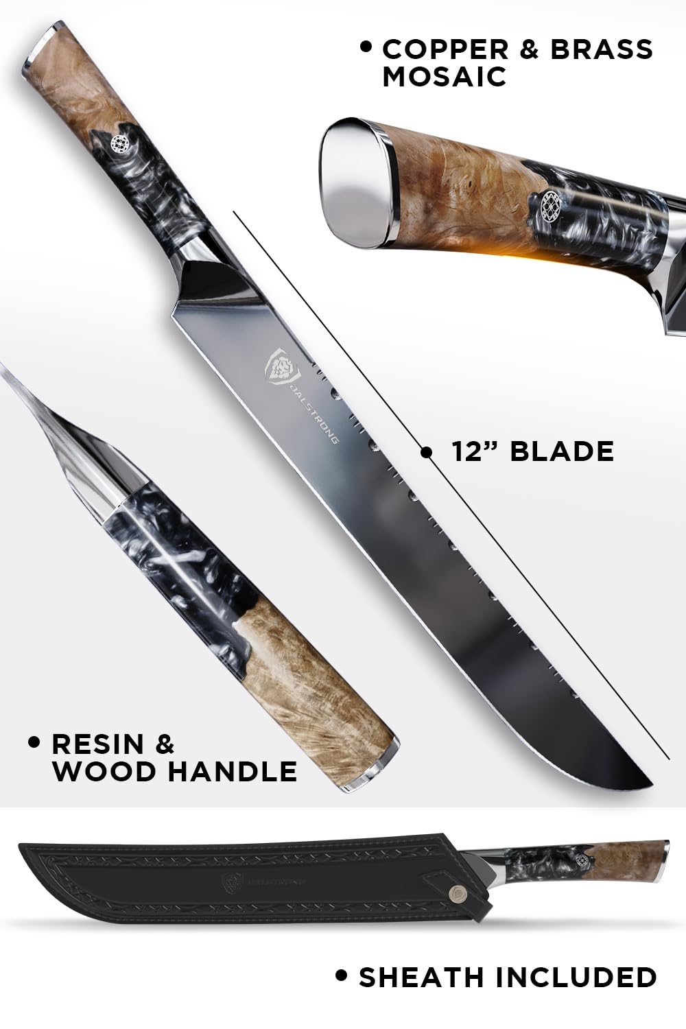 Dalstrong Slicing Knife - 12”- Valhalla Series Ravenstone Black Blade Titanium Coated - Premium 9CR18MOV HC Steel - Resin & Wood Handle - Razor Sharp - Meat Slicing Knife- Sheath