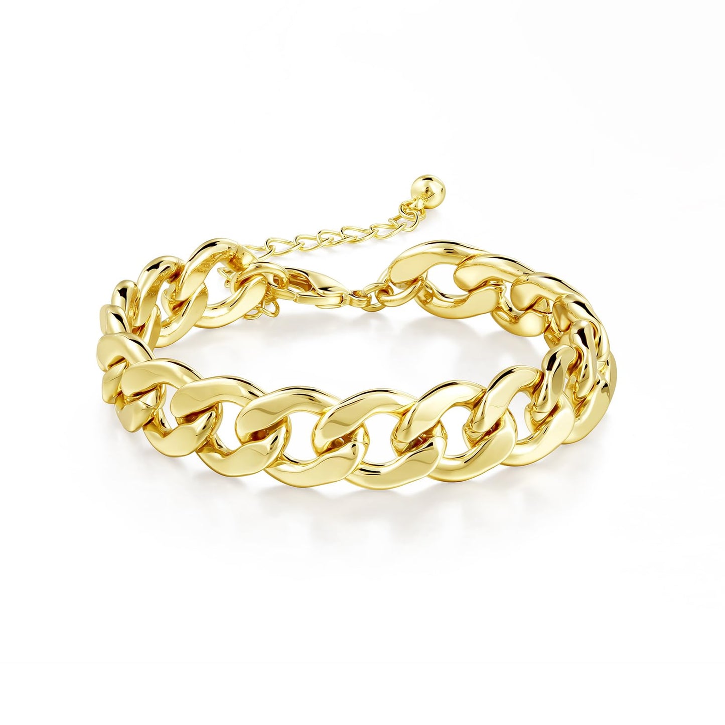 LANE WOODS Chunky Gold Bracelet for Women 14k Gold Plated Diamond-Cut Cuban Chain Link Bracelet for Men Classic Jewelry