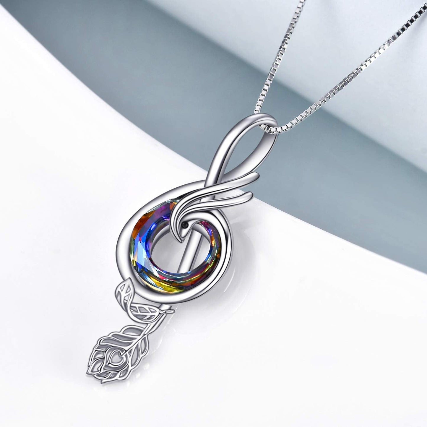 TOUPOP Music Gifts for Women Sterling Silver Music Necklace with Volcano Circle Crystal Phoenix Pendant Necklace Musical Notes Jewelry Gifts for Women Birthday Christmas