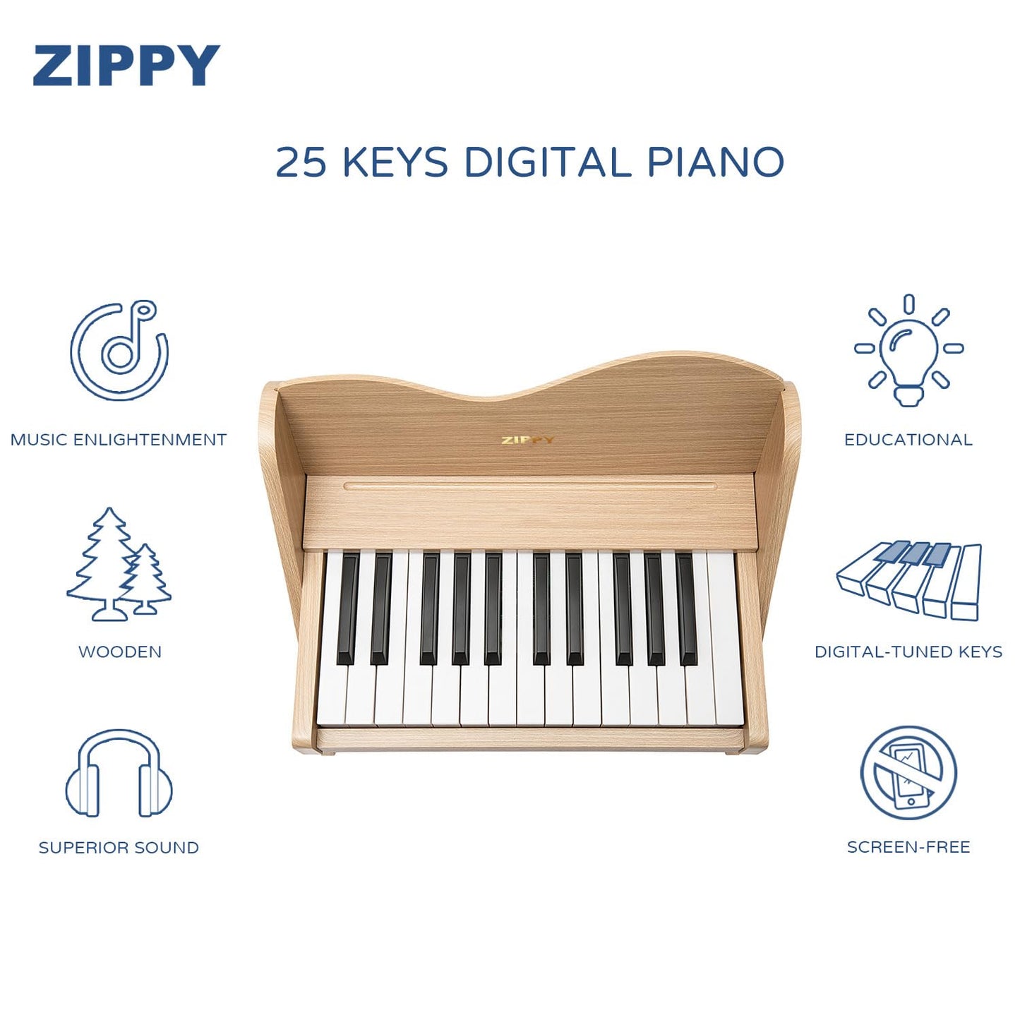 ZIPPY Kids Piano Keyboard, 25 Keys Digital Piano for Kids, Volume Adjustable, Mini Music Educational Instrument Toy, Wood Toy for Toddlers Girls Boys (Oak)