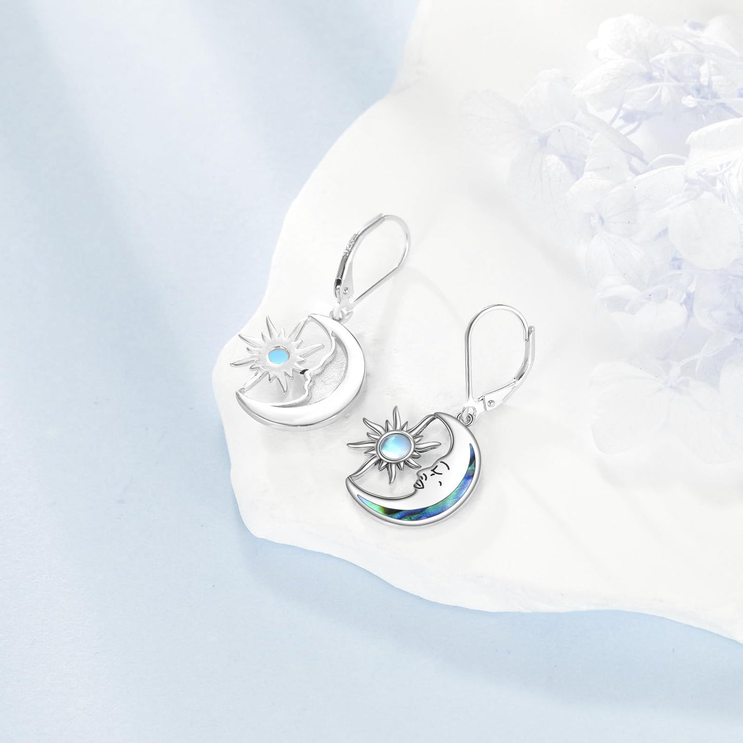 AOBOCO Sun Moon Earrings for Women Sterling Silver Moonstone Shell Earrings Jewelry Mothers Day Birthday Gifts for Mom Friends (Sun Moon Earrings)