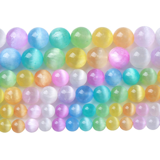 36PCS 10MM Natural Stone Colorful Selenite Gypsum Beads Round Loose Beads for Jewelry Making DIY Bracelet Necklace Accessories 15" Energy Healing Power Stone Beads