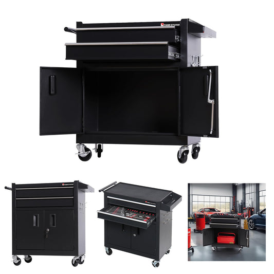 TANKSTORM Tool Chest Heavy Duty Cart Steel Rolling Tool Box with Lockable Doors (TZ12 Black)