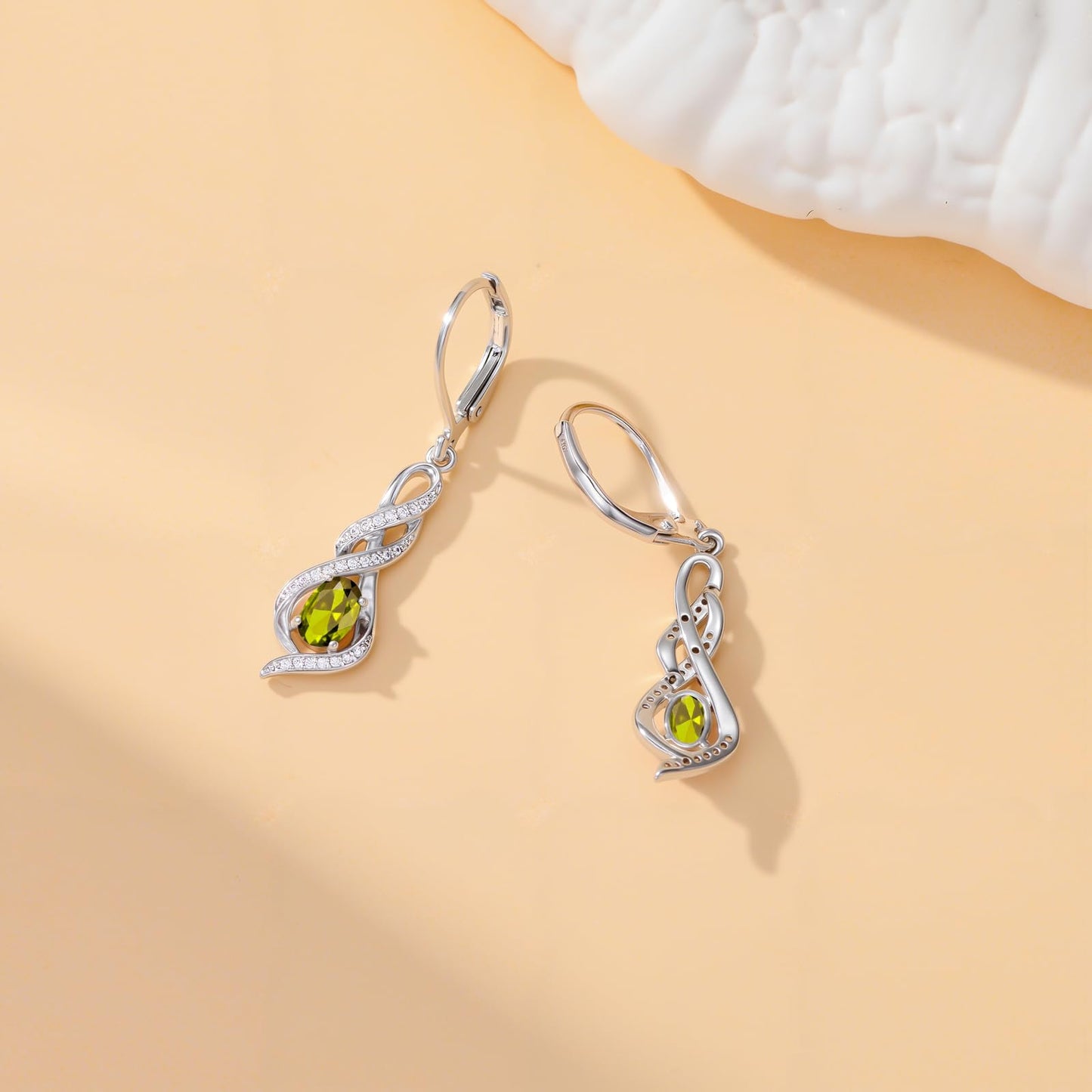 POIUY Peridot August Birthstone Infinity Leverback Dangle Earrings Hypoallergenic Drop Earrings Love Jewelry Anniversary Christmas Wedding Gift for Mom Wife Sister Daughter Girlfriend