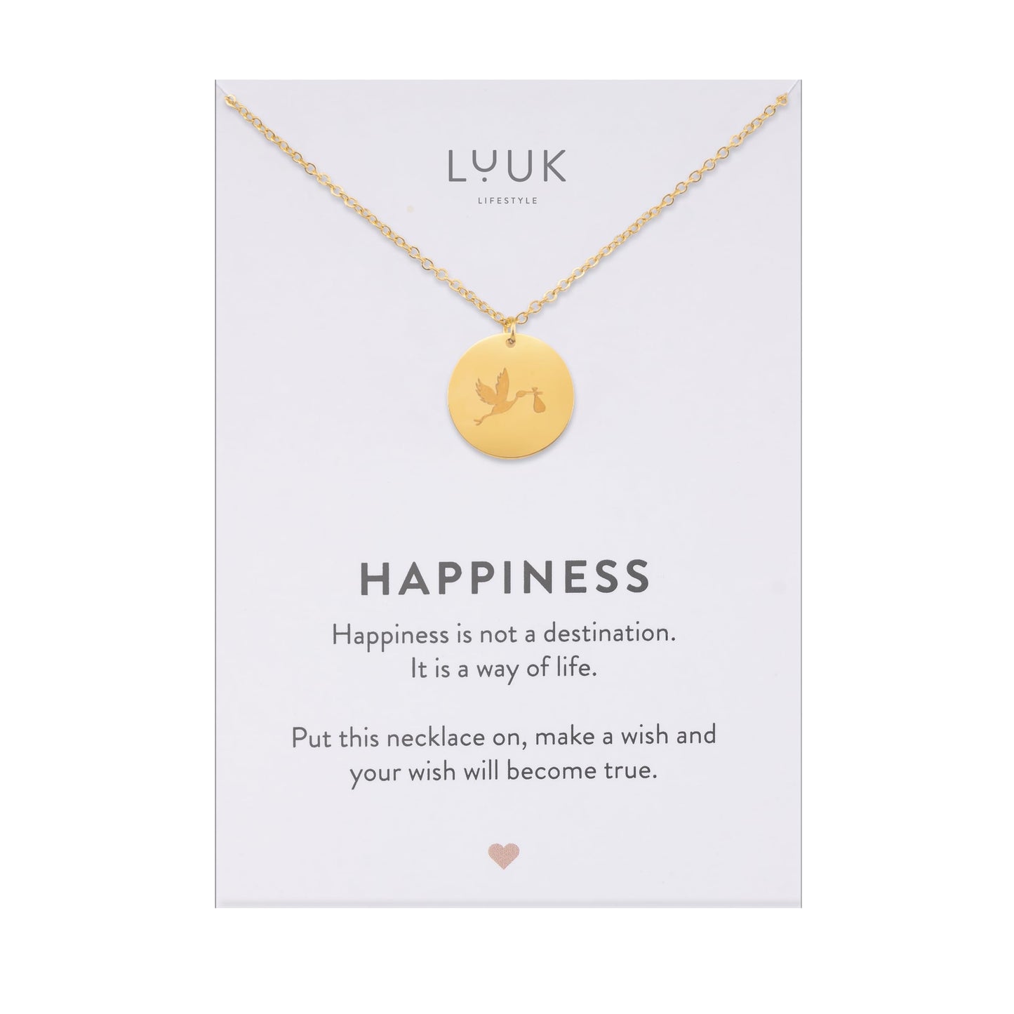 LUUK LIFESTYLE Gift for New Mom, Stork with Baby Coin necklace, with HAPPINESS Gift Card, 19in adjustable sturdy, Stainless Steel Silver Chain, waterproof, tarnish-free, dainty, trendy, aesthetic