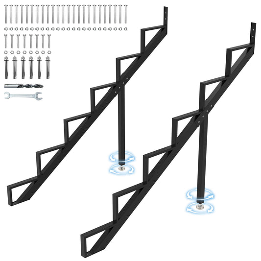 Toriexon Steel Stair Step Riser 6-Step, Metal Stair Stringer with Reinforcing Support Legs, Heavy Duty Steel Stair Stringer for 50" Height Deck and Outdoor Steps (2 Pack)