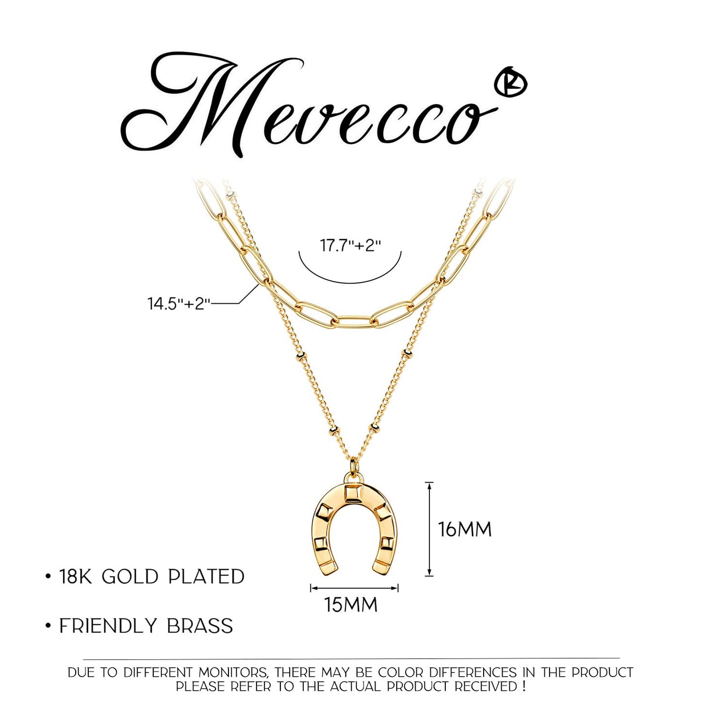 MEVECCO Gold Layered Choker Necklace for Women, 18K Gold Plated Dainty Horseshoe Pendant Minimalist Paperclip Double Layer Necklace for Jewelry