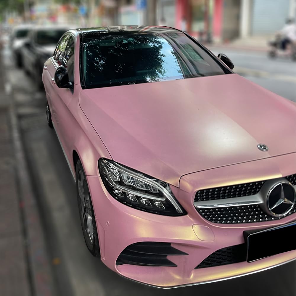 AuMoHall Rouge Pink to Charming Gold Glossy Chameleon Vinyl Wrap Color Change DIY Vehicle Vinyl Film, 59.84" x 196.85"