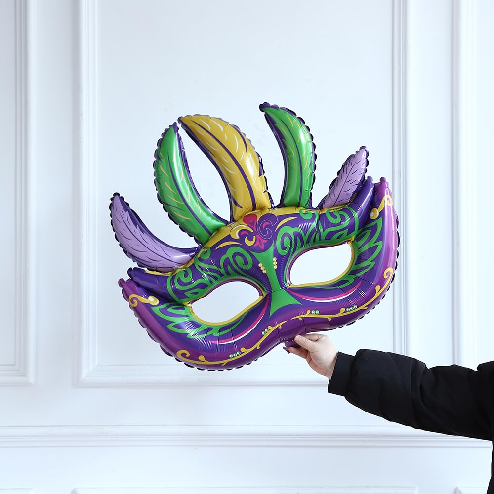 Mardi Gras Purple Green Hot Pink Gold Balloon Garland Arch Kit 156Pcs with Large Mardi Mask Explosion Star Foil Balloons for Carnival Birthday Masquerade Party Decorations Fat Tuesday Party Supplies