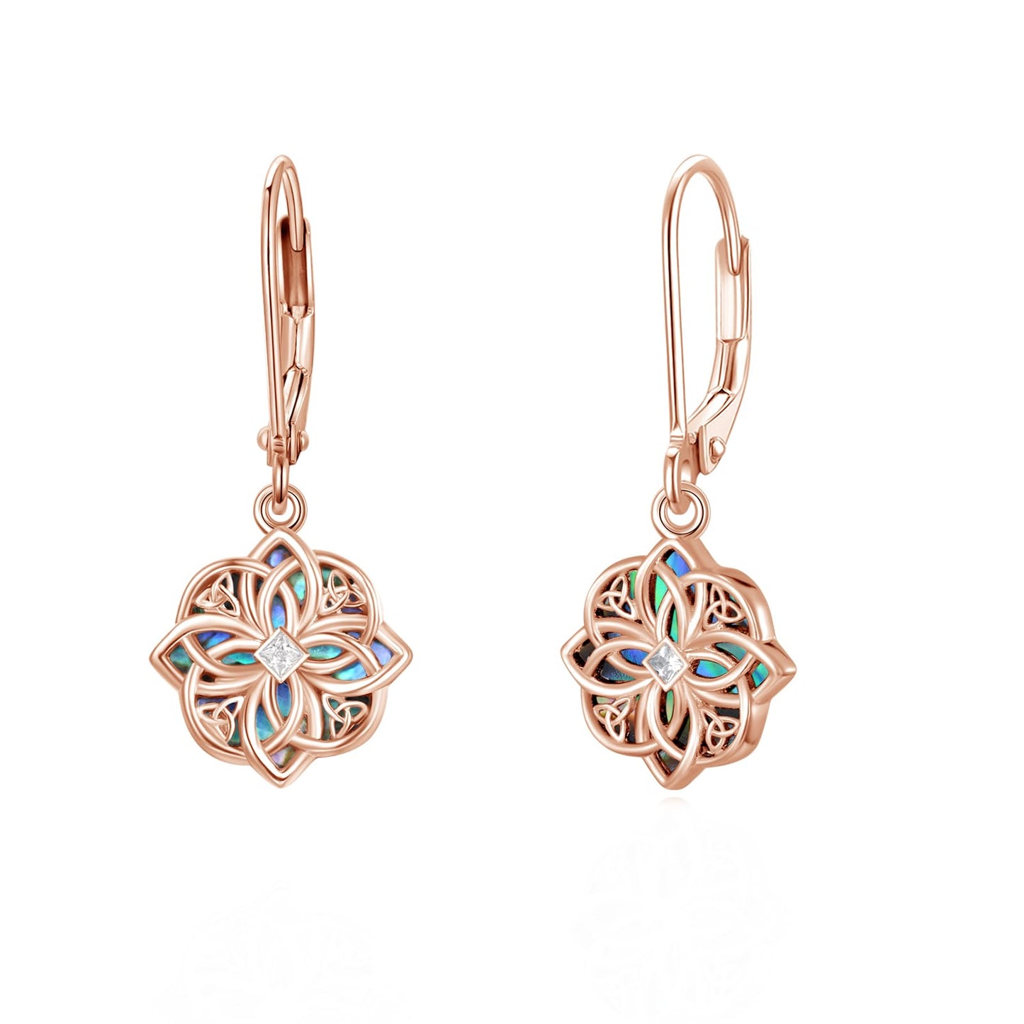 PARYFO Rose Gold Celtic Knot for Women Witches Knot Dangle Earrings with Abalone Good Luck Irish Celtic Knot Vintage Dangles for Women