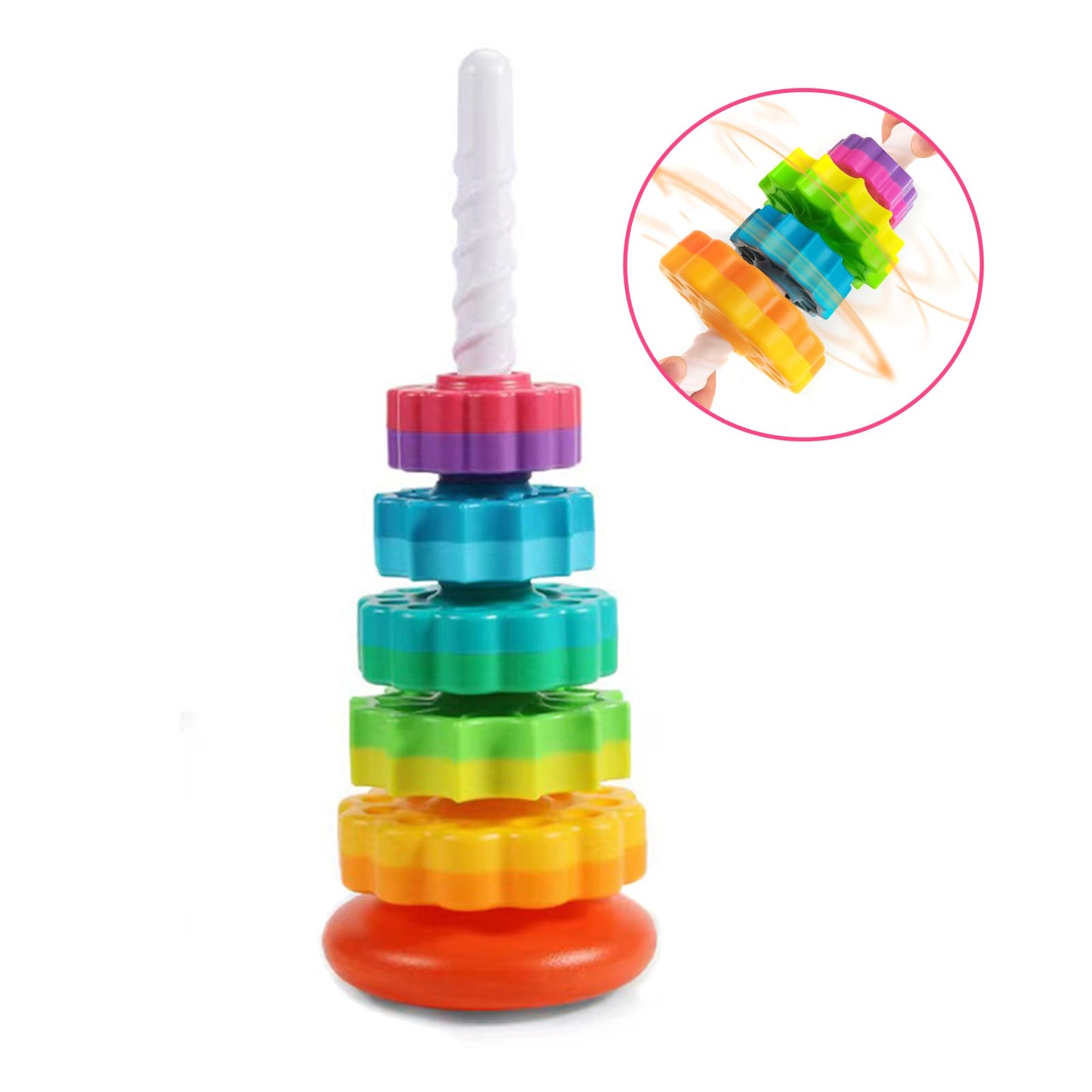 LUCKFUTURE Spinning Stacking Toys, Educational Toddler Toy Stacking Rings Baby Toys, Montessori Toy for Girls and Boys, Spin Gears Christmas Birthday Gift for 1-3 Year Old