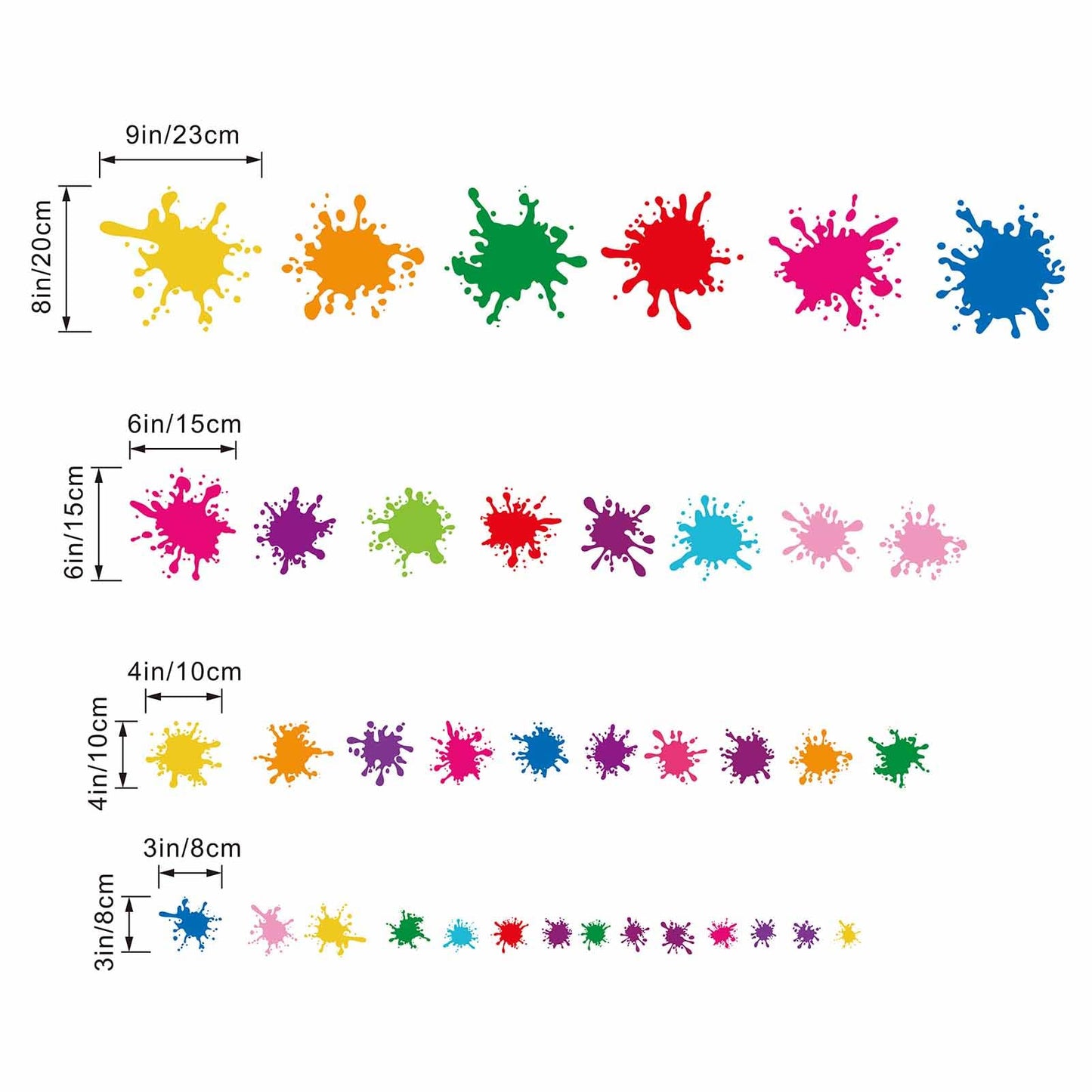 Amimagen 38pcs Colorful Paint Splatter Wall Decals - Graffiti Painting Splotches Wall Stickers - Nursery Kids Baby Girls Boys Room Daycare Kindergarten Playroom Classroom Wall Decor