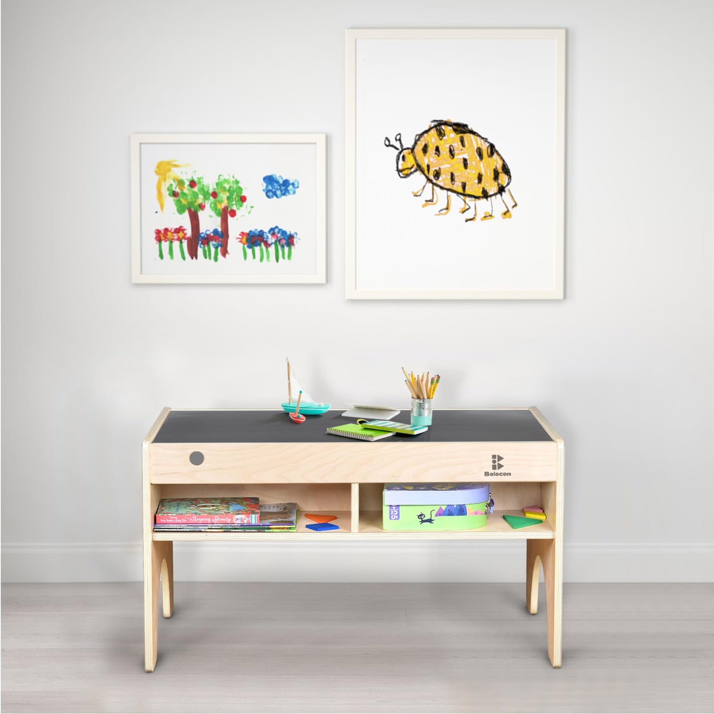 Bolocon Kids 3-in-1 Wooden Art & Activity Table Playset Furniture with 4 Compartments for Storage, Play Table Compatible with Blocks&Bricks and Train Set for Preschool Toddler Boy & Girl (STD.)