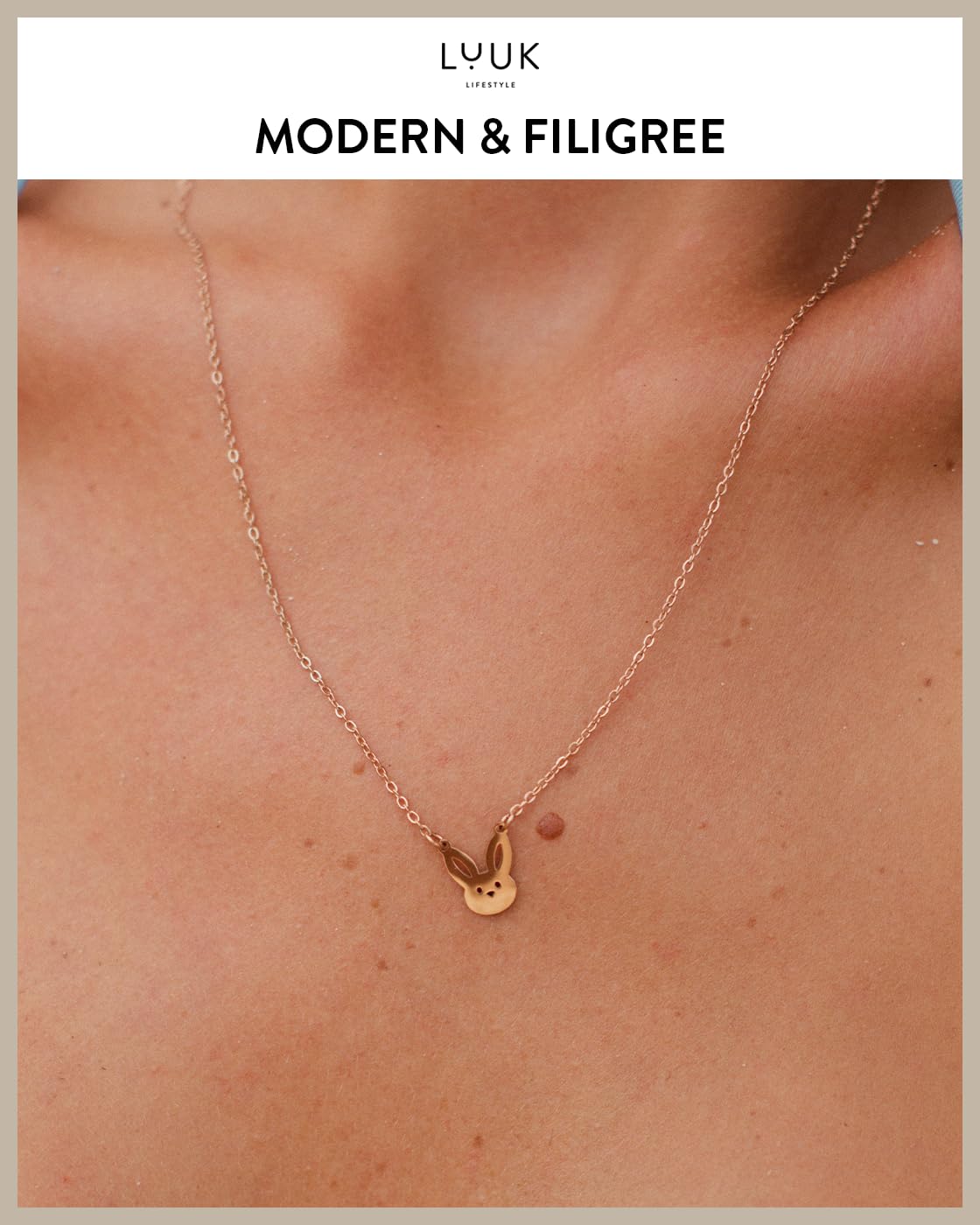LUUK LIFESTYLE Adjustable Bunny rabbit pendant necklace, with HAPPINESS Gift Card, 19inch sturdy thin chain, waterproof, tarnish-free, Gift ideas for women, bestfriend, daughter, dainty, trendy