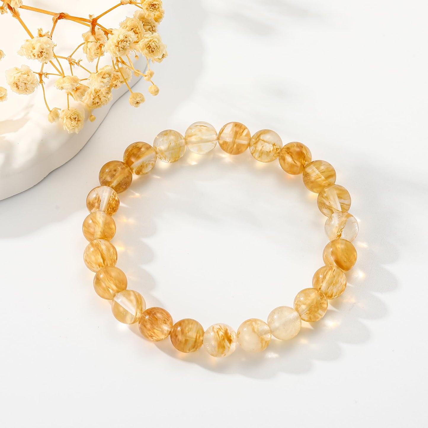 Gnamy Citrine Crystal Bracelet for Women, Healing Crystal Bracelet for Spiritual Healing Positive Energy Stress Relief, Natural Stone Stretch Beaded Bracelets Jewelry Birthday Valentines Gifts for Daughter Her Friends Girlfriend