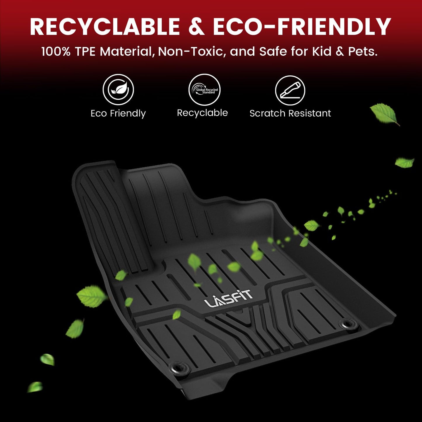 LASFIT Floor Mats for Honda Civic Sedan 2016-2021 & Hatchback 2017-2021 & Coupe 2016-2020, All Weather TPE Custom Fit Floor Liner, 1st & 2nd Row, Black