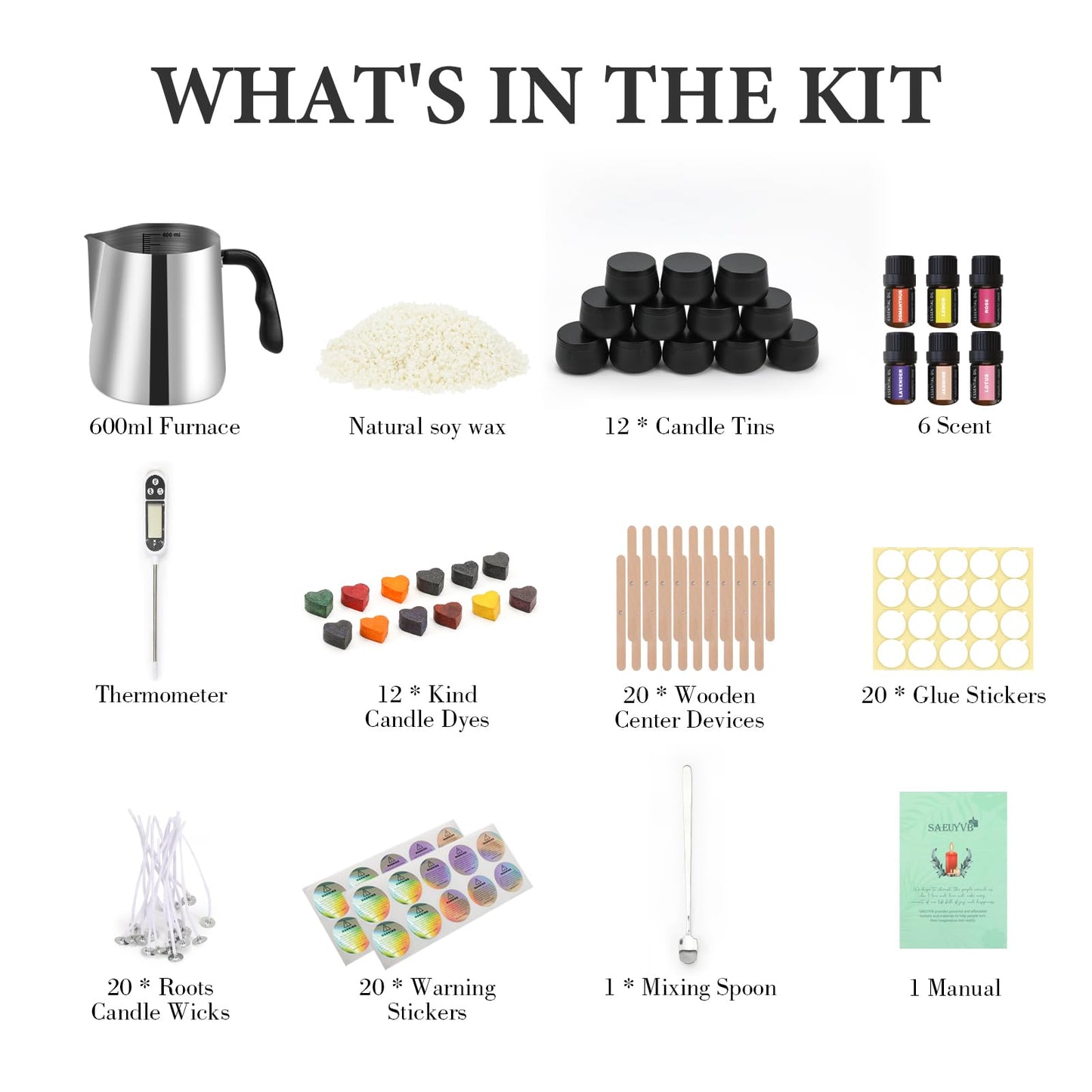 SAEUYVB Candle Making Kit for Adults - Full Set Candle Making Supplies - Soy Candle Kit - DIY Starter Scented Soy Candle Making Kit - Perfect Decoration for Family Life