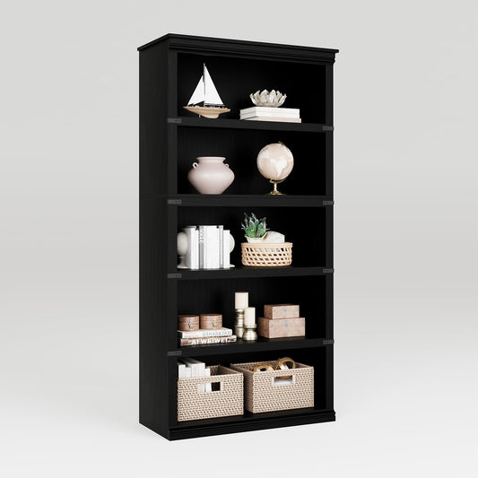 5 Tier Bookcase, Farmhouse Book Shelf with Storage Open Display Bookshelves, 67.4" Tall Book Case Wooden 5 Shelf Bookcase Home Decor Furniture for Home Office, Living Room, Bed Room - Black