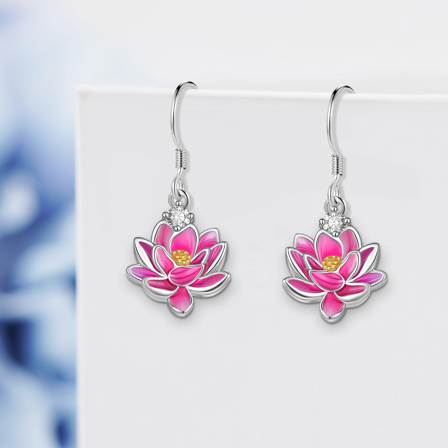 Lotus Earrings 925 Sterling Silver Lotus Flower Dangle Earrings Flower Jewelry Gift for Women