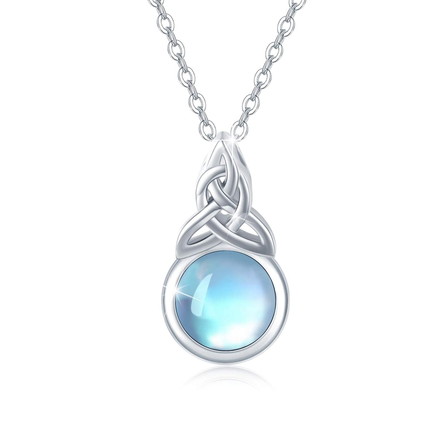 CUOKA MIRACLE Celtic Knot Moonstone Necklace for Women 925 Sterling Silver Rainbow Synthetic Moonstone Jewelry Chain 16-18 Inches Birthday Christmas Necklace Gift for Women