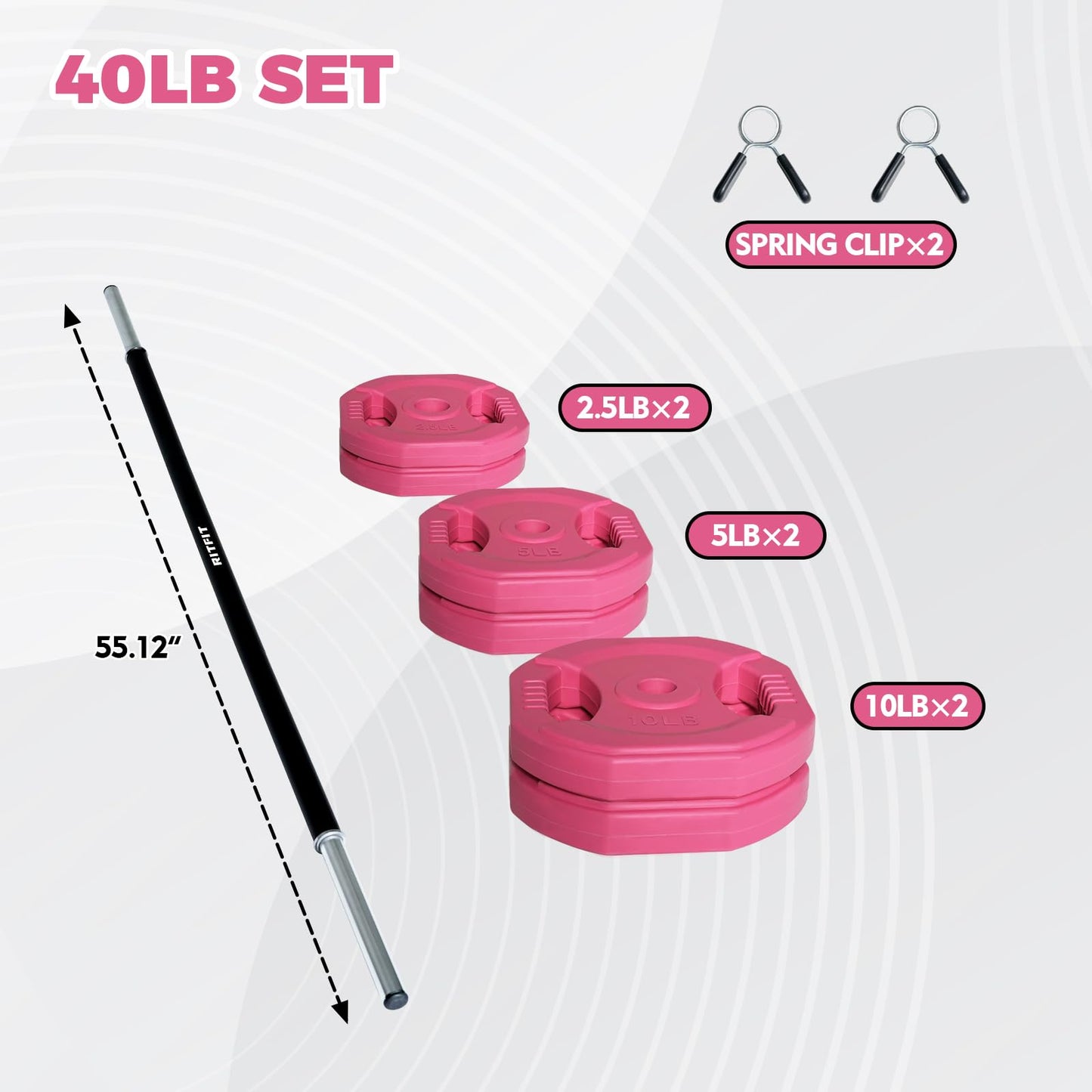RitFit Adjustable Barbell Weight Set for Weightlifting and Strength Training in Home&Gym