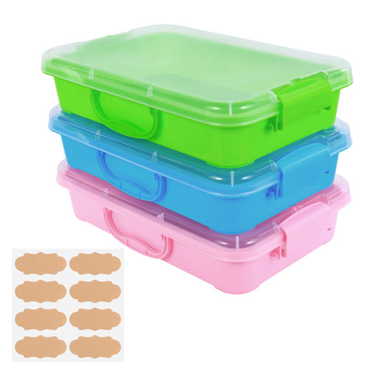 3 Pcs Plastic Sensory Bins-Portable Sandbox Container with Handle & Clear Lid-Stackable Play Tray for Kids Storage Sand,Toys & Crafts-Organizing Container for Home,Office and More(Green+Blue+Pink)