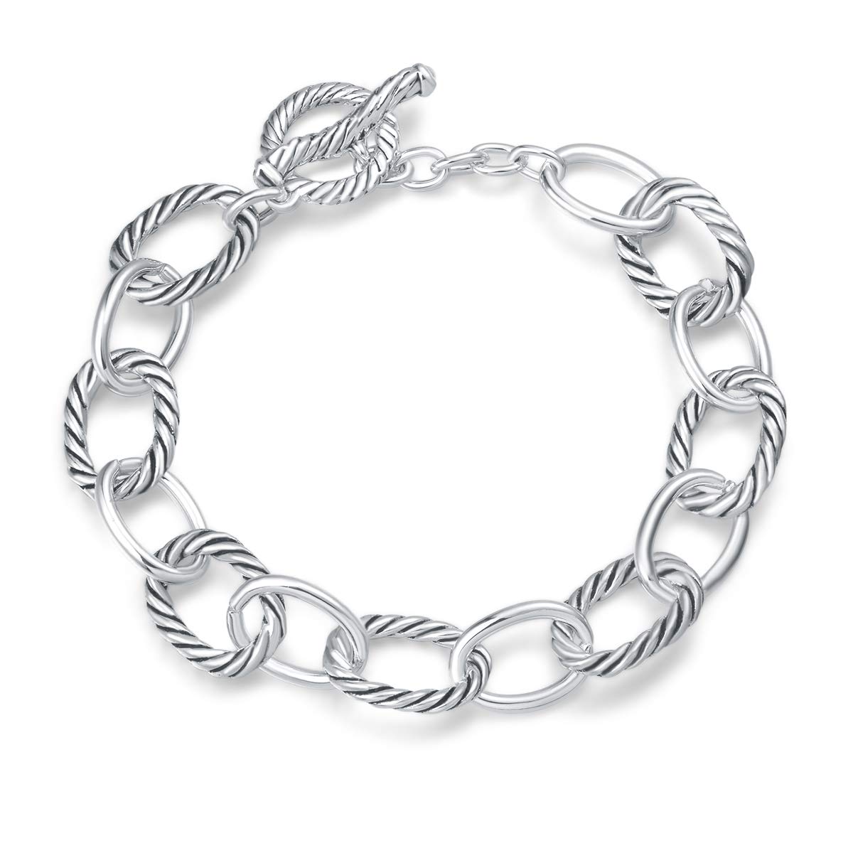 UNY JEWEL Twisted Cable Wire Link Chain Bracelet Two Tone Designer Brand Inspired Women Jewelry Valentine (Silver)