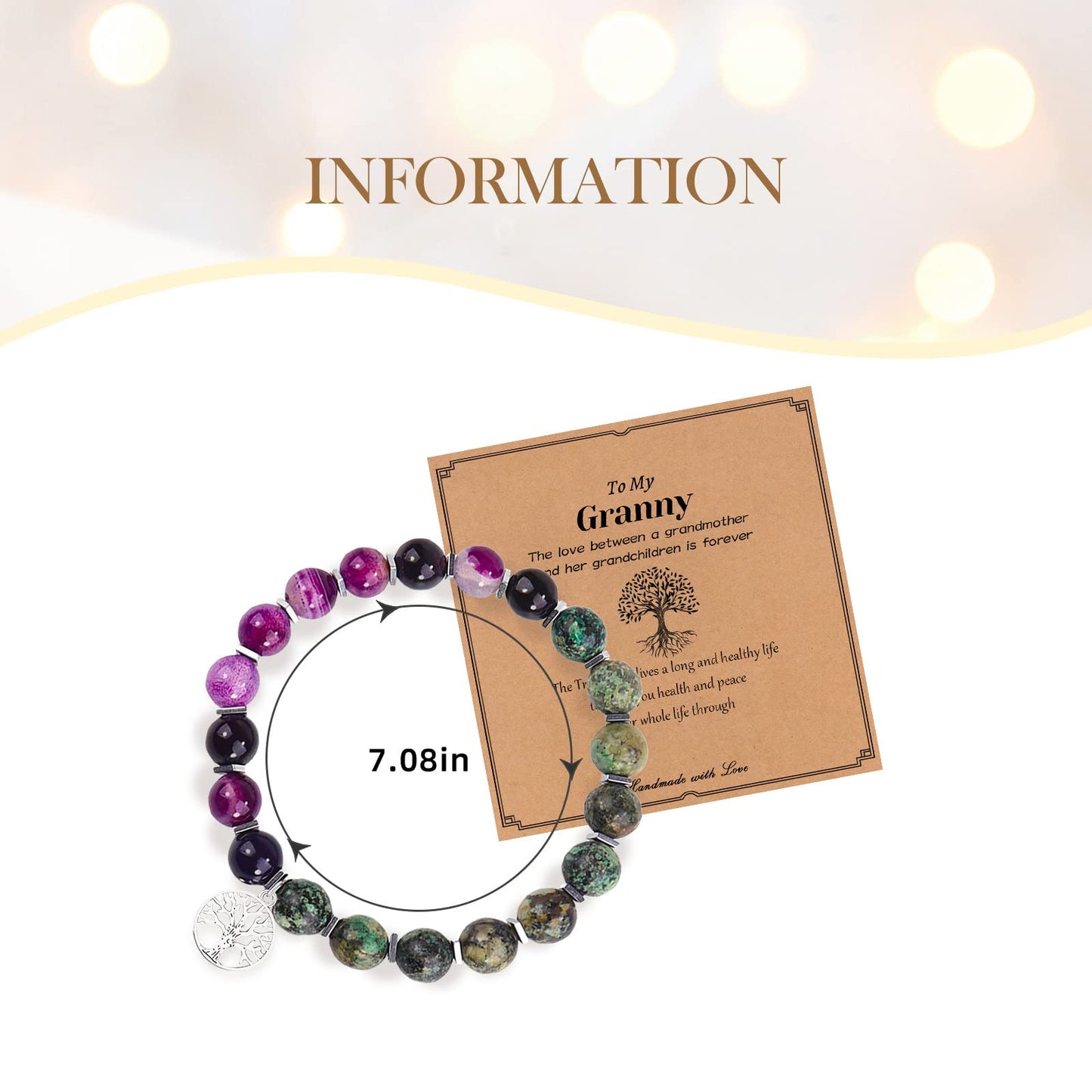 Mother's Day Gift Tree of Life Charm Bracelet for Granny 8mm Natural Healing Crystals Beads Stretch Bracelet Mom Birthday Gifts