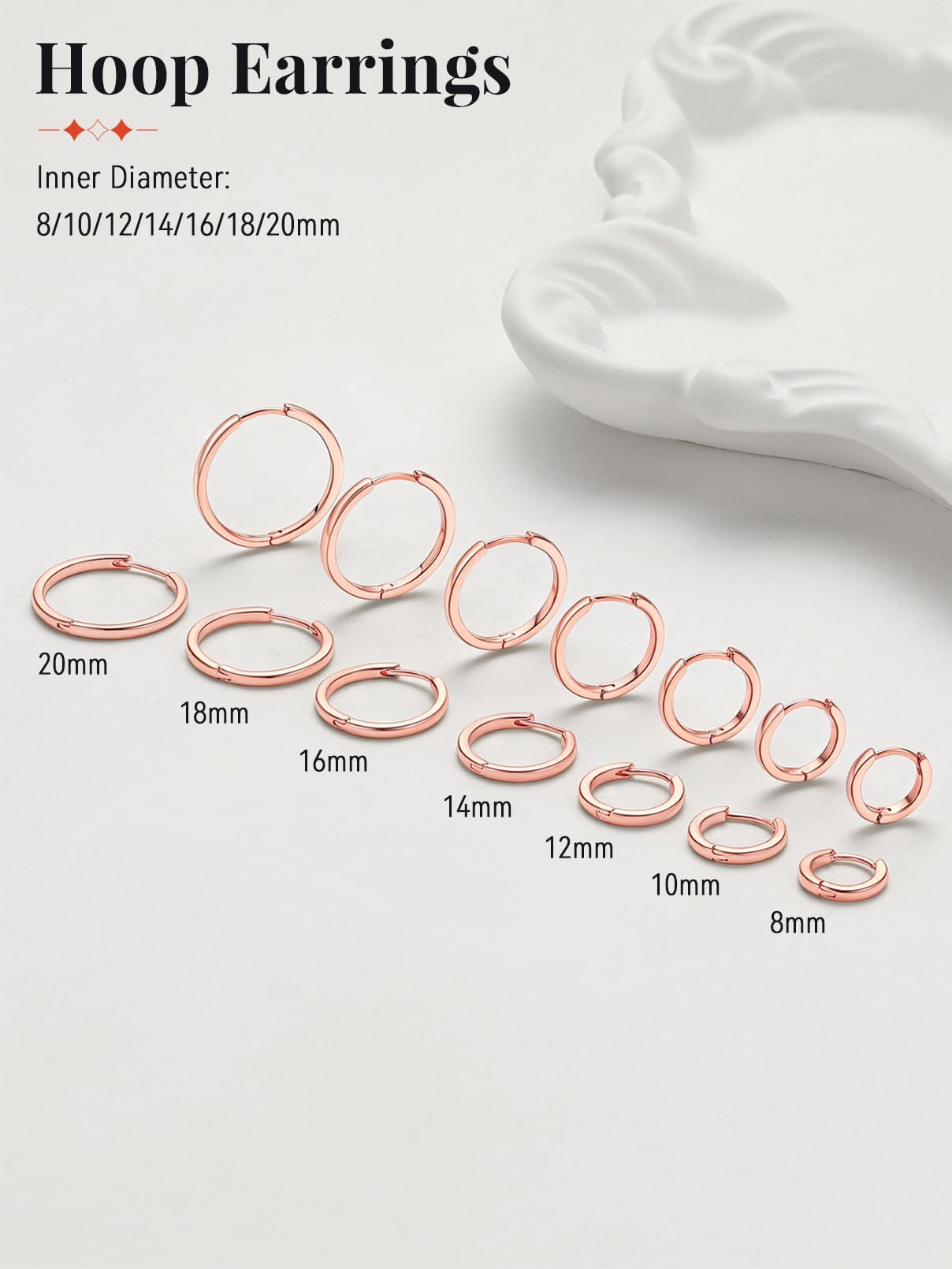 FaithHeart Hoop Earrings for Women, Rose Gold Hypoallergenic Huggie Hoop Earrings, Small Cartilage Earrings for Women 16mm, Send Gift Box