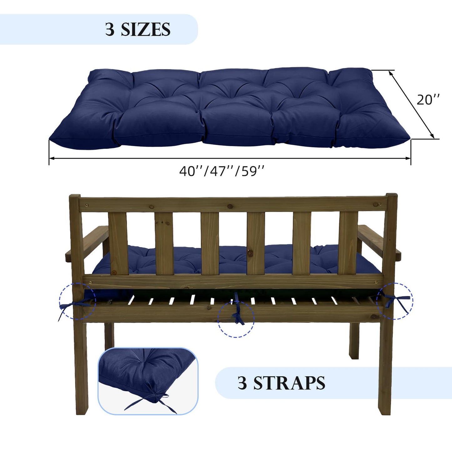 Eoieov Outdoor Bench Cushions 40 in with Ties Waterproof Tufted Thicken Patio Swing Chair Cushion for Wicker Loveseat Settee Garden Indoor Bench Shoe Storage,40 * 20",Khaki