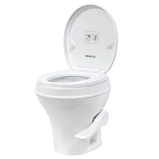 SEAFLO RV Toilet, 18.4” Residential Height, Gravity Flush System, Foot Pedal Operation, Soft Close Seat, for RV Motorhomes Campers, IAPMO & CSA Certified - 4-Year Warranty